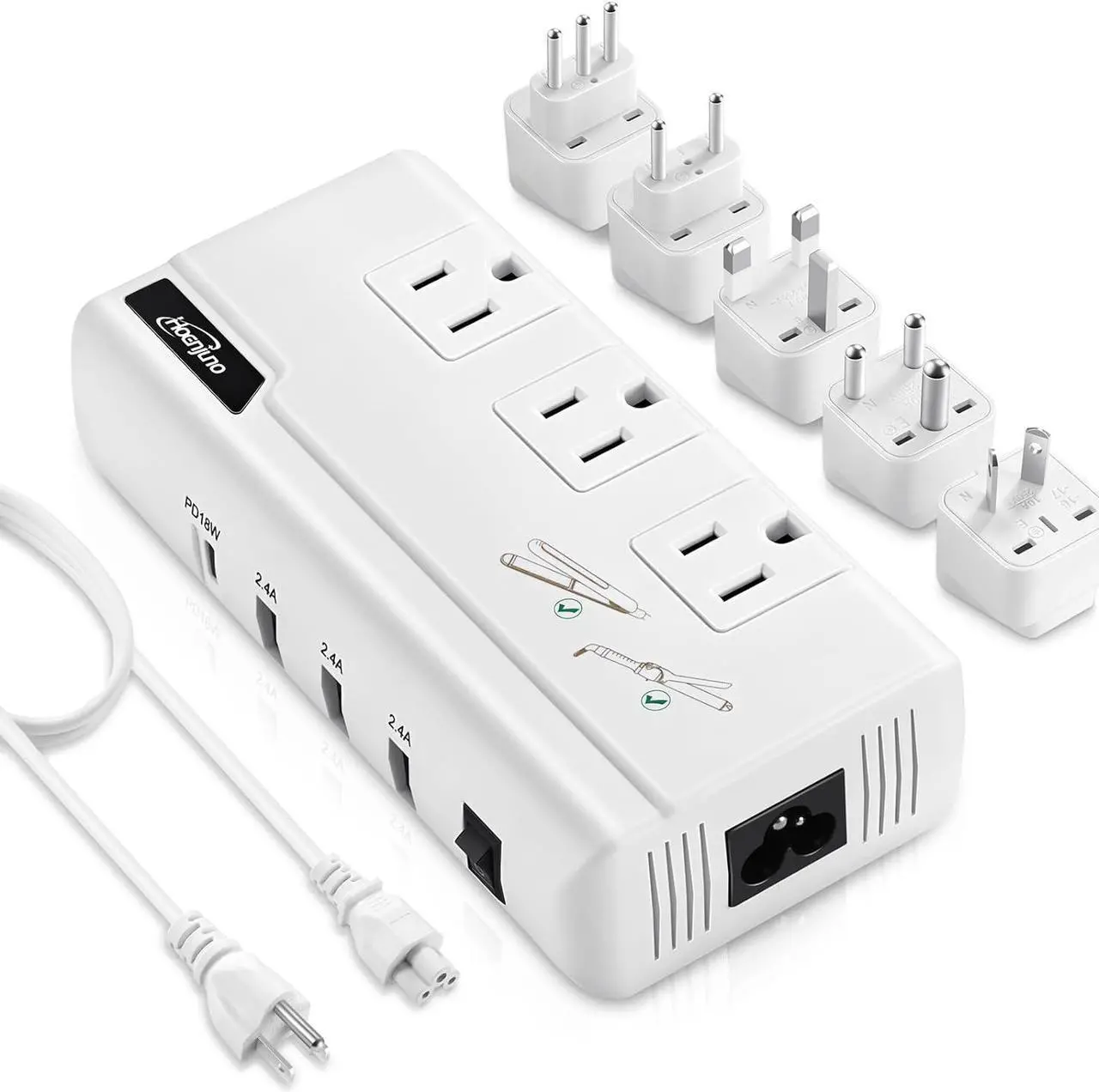 Main image of Travel Voltage Converter 220V to 110V Step Down, 230W International Travel Adapter for Hair Straightener/Curling Iron, Universal Power Plug Adapter Including UK, US, AU, EU, IT, India, etc.