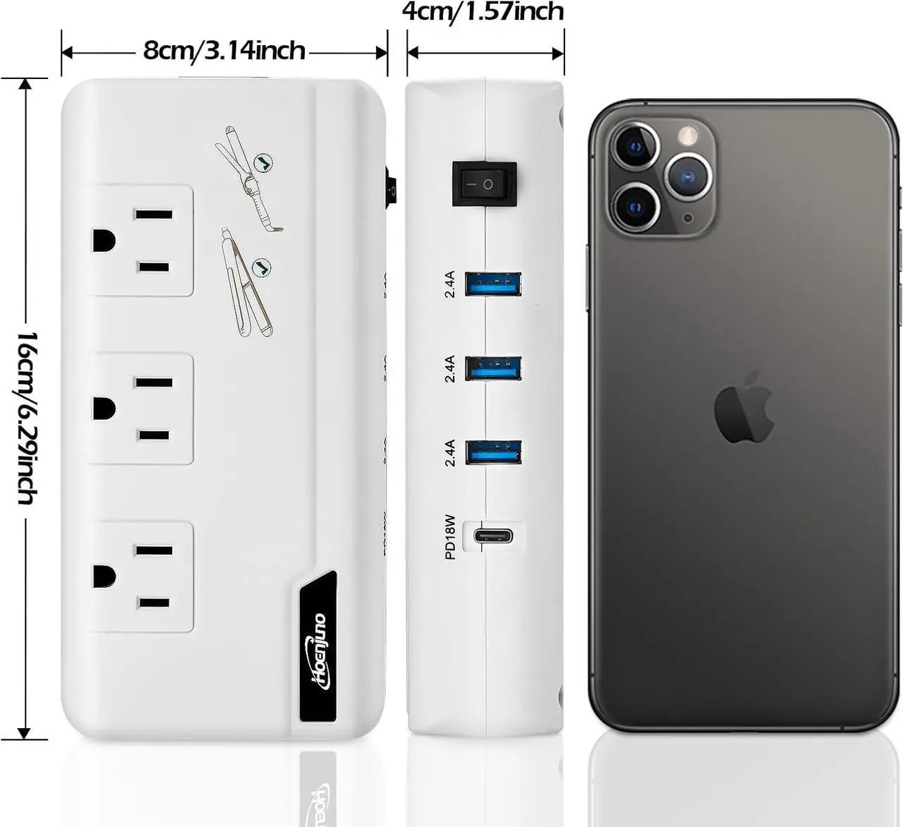 Alt view image 6 of 6 - Travel Voltage Converter 220V to 110V Step Down, 230W International Travel Adapter for Hair Straightener/Curling Iron, Universal Power Plug Adapter Including UK, US, AU, EU, IT, India, etc.