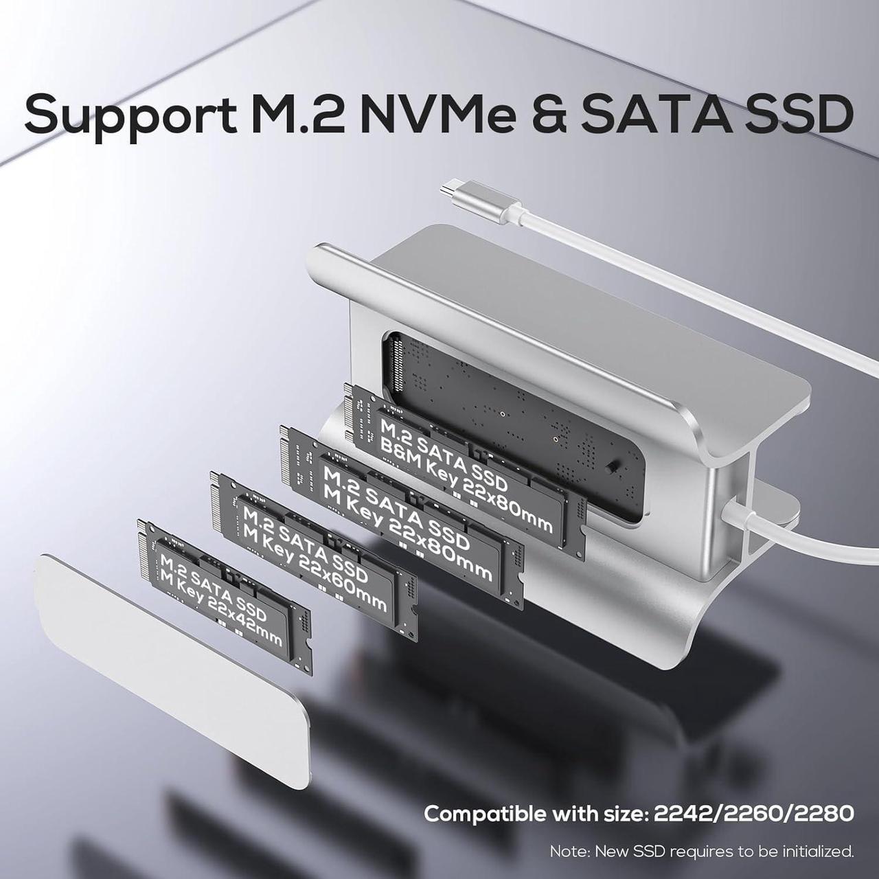 Alt view image 2 of 6 - USB C Hub for Mac Mini, 5 in 1USB Hub Adapter Support M.2 NVMe SSD Expand, Docking Station with 2 USB C 10Gbps, SD/TF Card Reader, M.2 SSD (Not Included)
