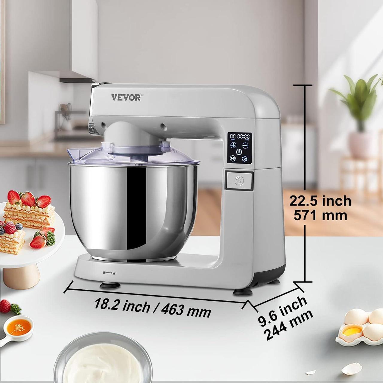 Alt view image 7 of 7 - 6 IN 1 Stand Mixer, 450W Tilt-Head Multifunctional Electric Mixer with 6 Speeds LCD Screen Timing, 7.4Qt Stainless Bowl, Dough Hook, Flat Beater, Whisk, Scraper, Grinder, Stuffer, Slicer - Gray