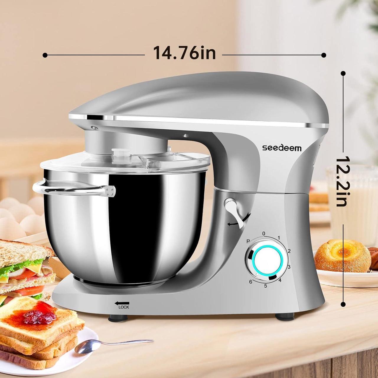 Alt view image 2 of 7 - Stand Mixer, 6Qt Electric Food Mixer, 660W 6-Speeds Tilt-Head Dough Mixers with Dishwasher-Safe Dough Hook, Wire Whip & Beater for Daily Use, Silver