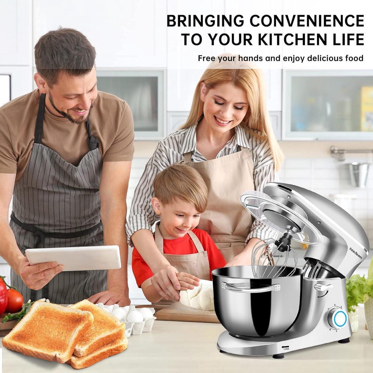 Alt view image 6 of 7 - Stand Mixer, 6Qt Electric Food Mixer, 660W 6-Speeds Tilt-Head Dough Mixers with Dishwasher-Safe Dough Hook, Wire Whip & Beater for Daily Use, Silver