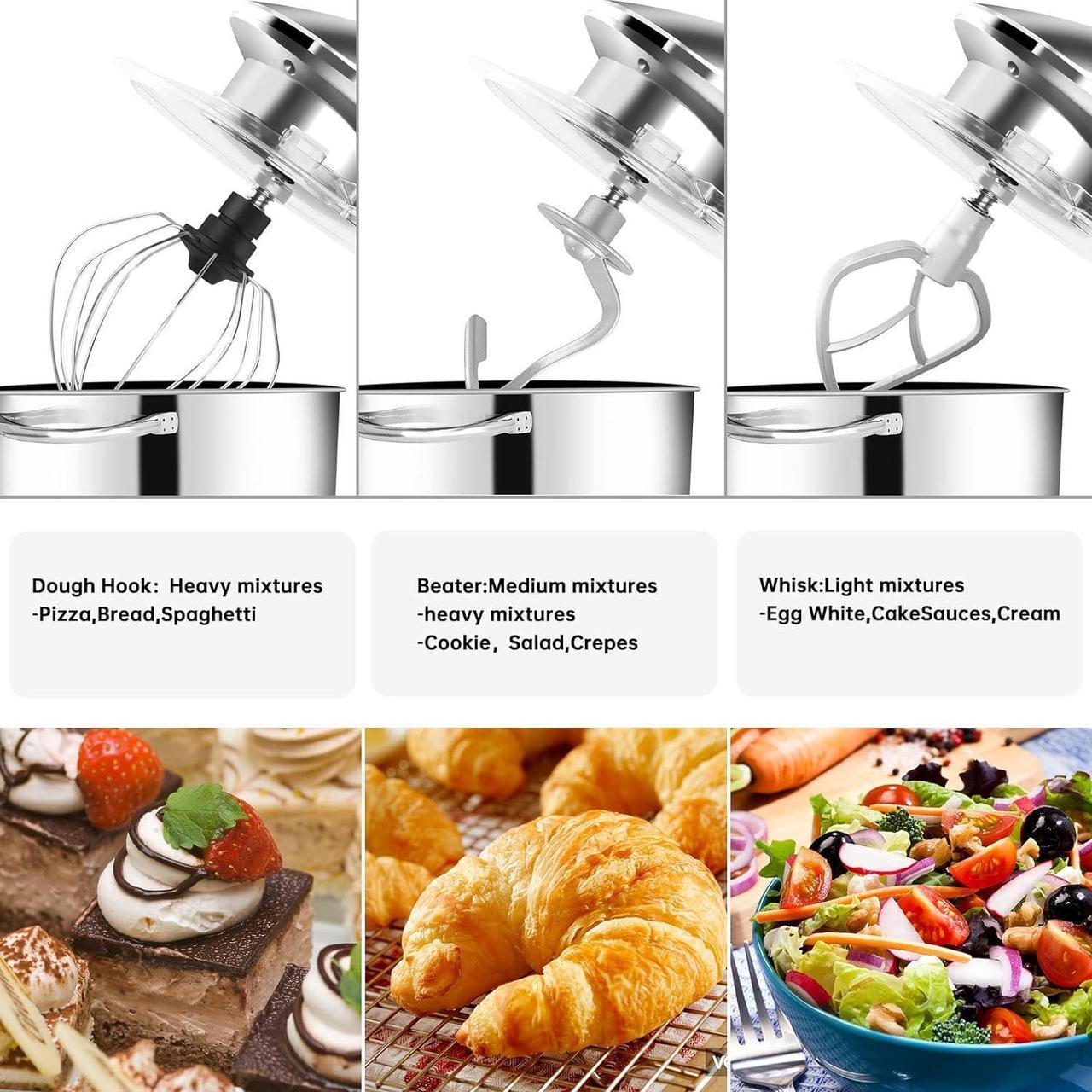 Alt view image 4 of 7 - Stand Mixer, 6Qt Electric Food Mixer, 660W 6-Speeds Tilt-Head Dough Mixers with Dishwasher-Safe Dough Hook, Wire Whip & Beater for Daily Use, Silver