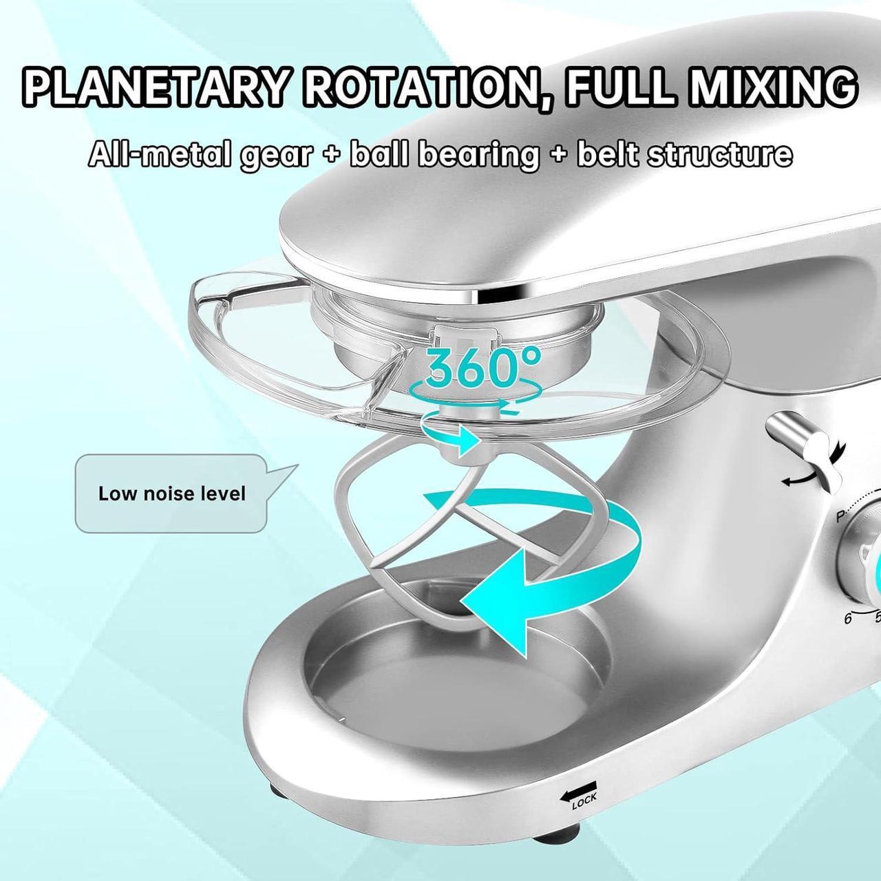 Alt view image 7 of 7 - Stand Mixer, 6Qt Electric Food Mixer, 660W 6-Speeds Tilt-Head Dough Mixers with Dishwasher-Safe Dough Hook, Wire Whip & Beater for Daily Use, Silver