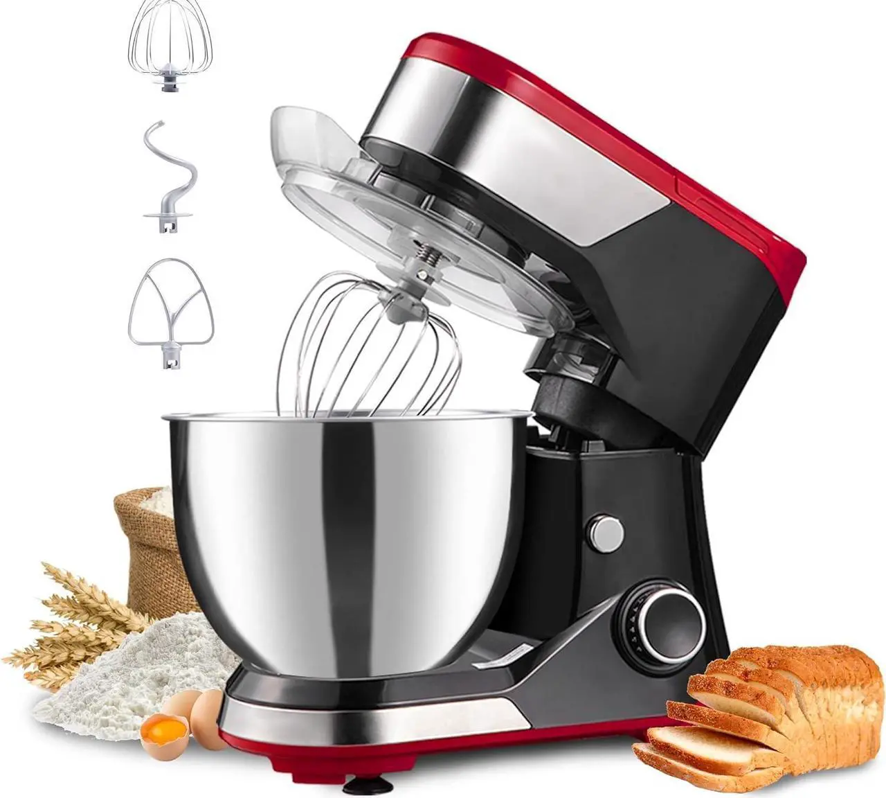 Main image of Stand Mixer,8-Speed 600W Tilt-Head Electric Stand Mixer,3-In-1 Kitchen Mixer with Bowl, Dough Hook, Whisk and Beater, Food Mixer for Baking, Cake and Most Home Cooks,Red