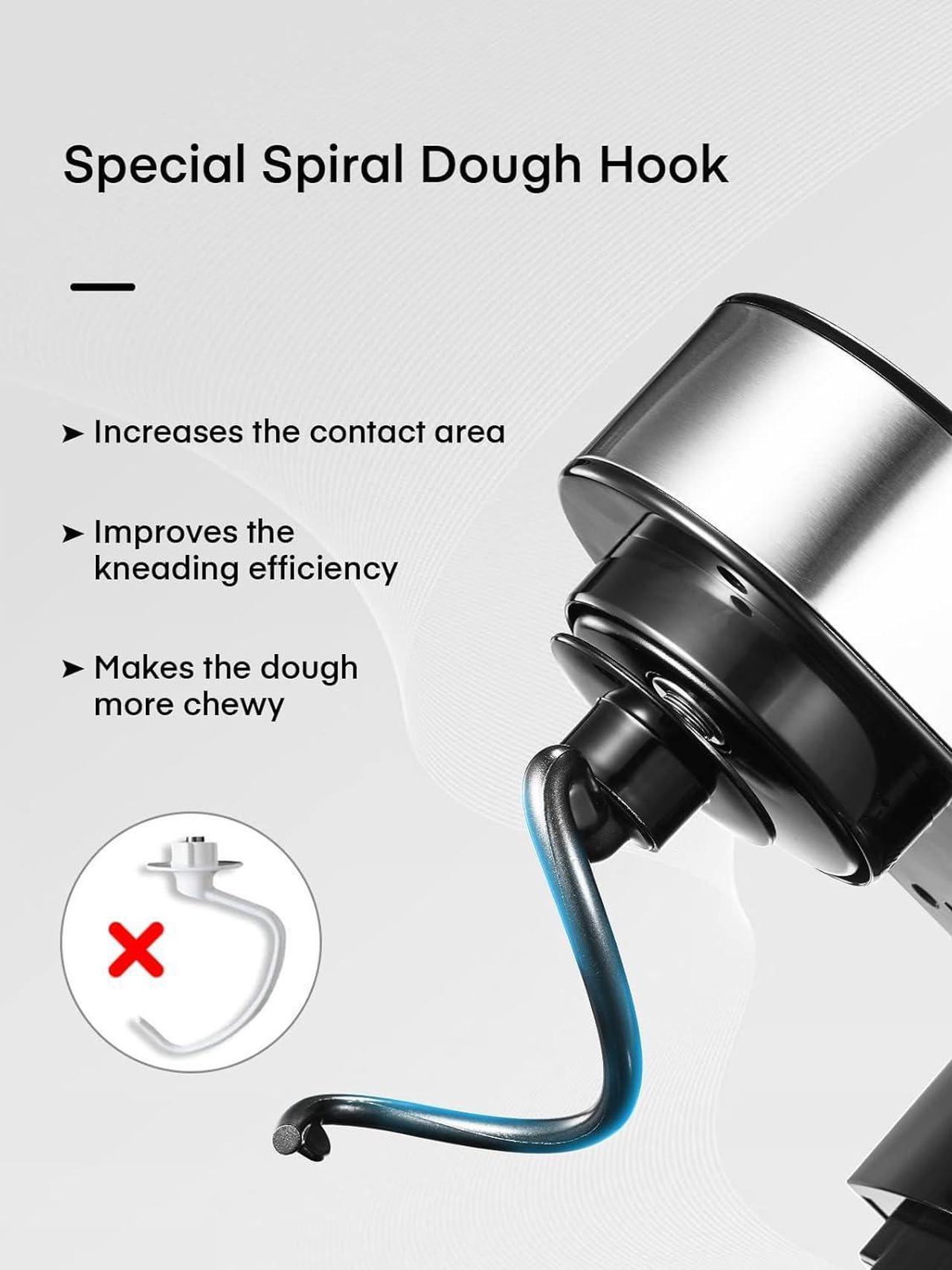 Alt view image 3 of 7 - Stand Mixer FOHERE, 5.8 QT Stainless Steel Mixer with Dough Hook, Mixing Beater, Wire Whip, Dishwasher-safe, 6+P Speeds Tilt-Head Kitchen Dough Mixers for Cake, Electric Home Cooking Kitchen Mixer