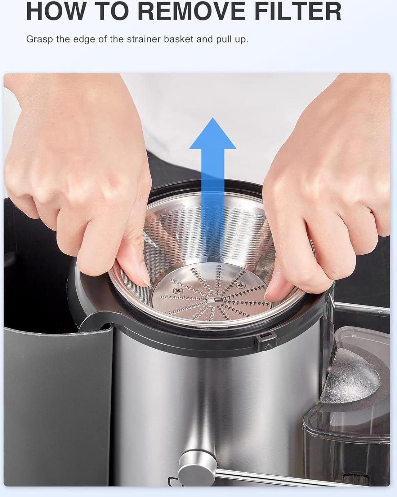 Alt view image 7 of 7 - Juicer Machine, 500W Centrifugal Juicer Extractor with Wide Mouth 3 Feed Chute for Fruit Vegetable, Easy to Clean, Stainless Steel, BPA-free (Black)