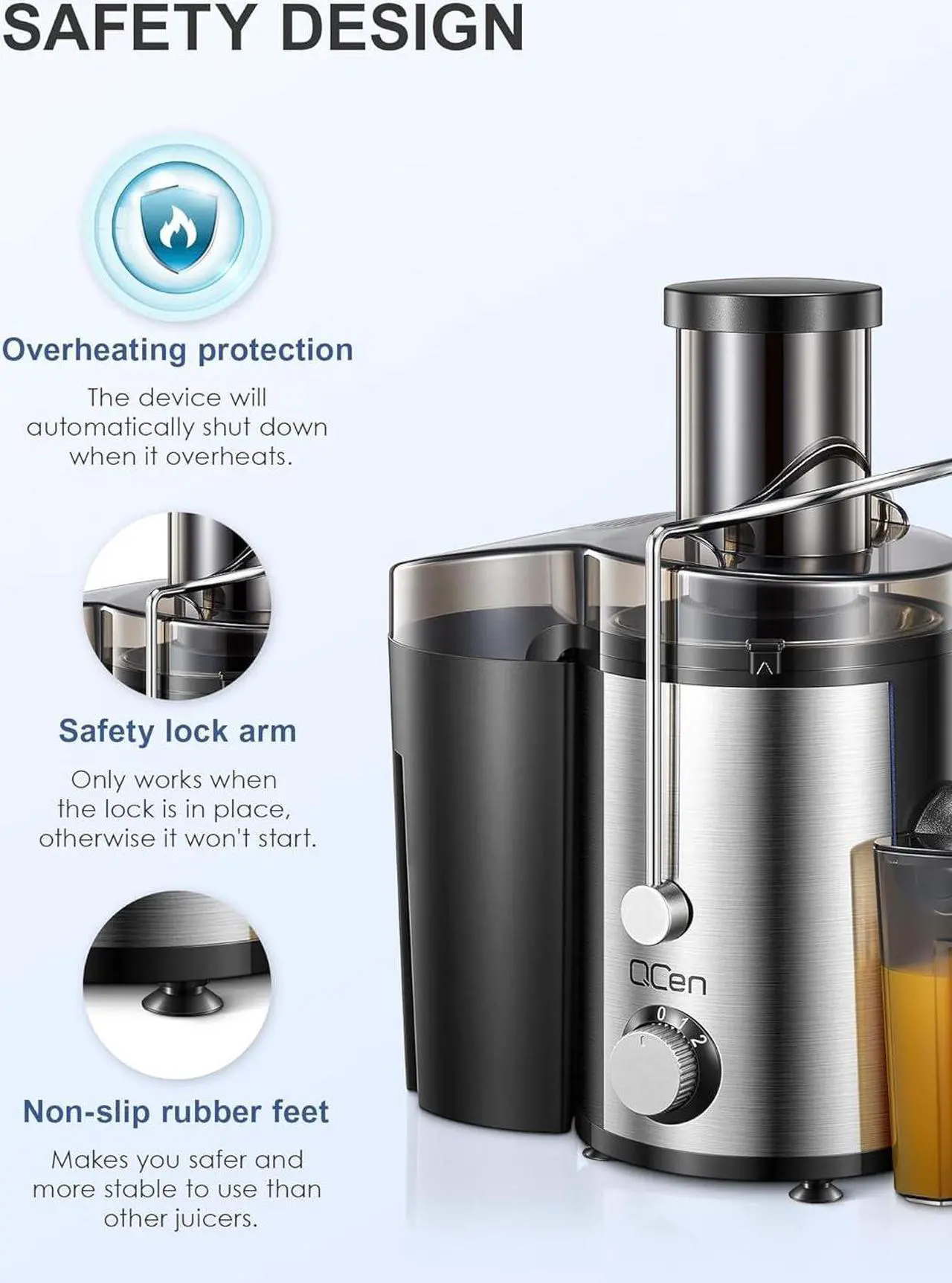 Alt view image 6 of 7 - Juicer Machine, 800W Centrifugal Juicer Extractor with Wide Mouth 3 Feed Chute for Fruit Vegetable, Easy to Clean, Stainless Steel, BPA-free (Black)