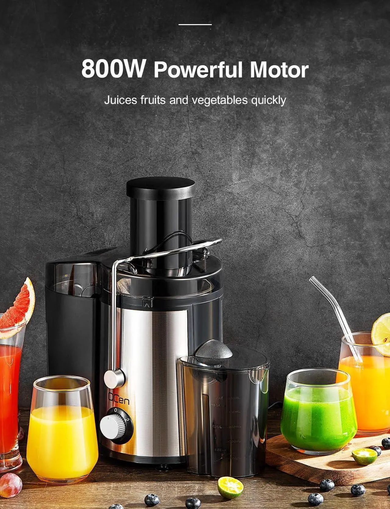 Alt view image 5 of 7 - Juicer Machine, 800W Centrifugal Juicer Extractor with Wide Mouth 3 Feed Chute for Fruit Vegetable, Easy to Clean, Stainless Steel, BPA-free (Black)