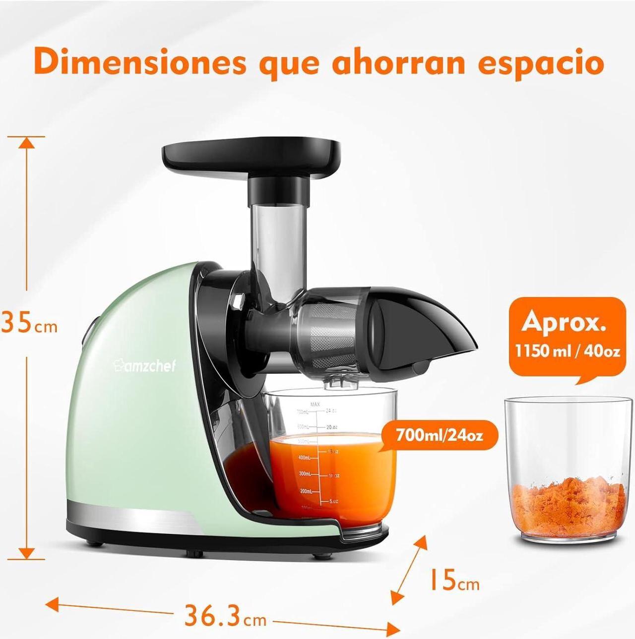 Alt view image 2 of 7 - Slow Juicer, Masticating Juicer Machines with Reverse Function, Cold Press Juicer with Brush, Recipes for High Nutrient Fruits and Vegetables, Green(Updated)
