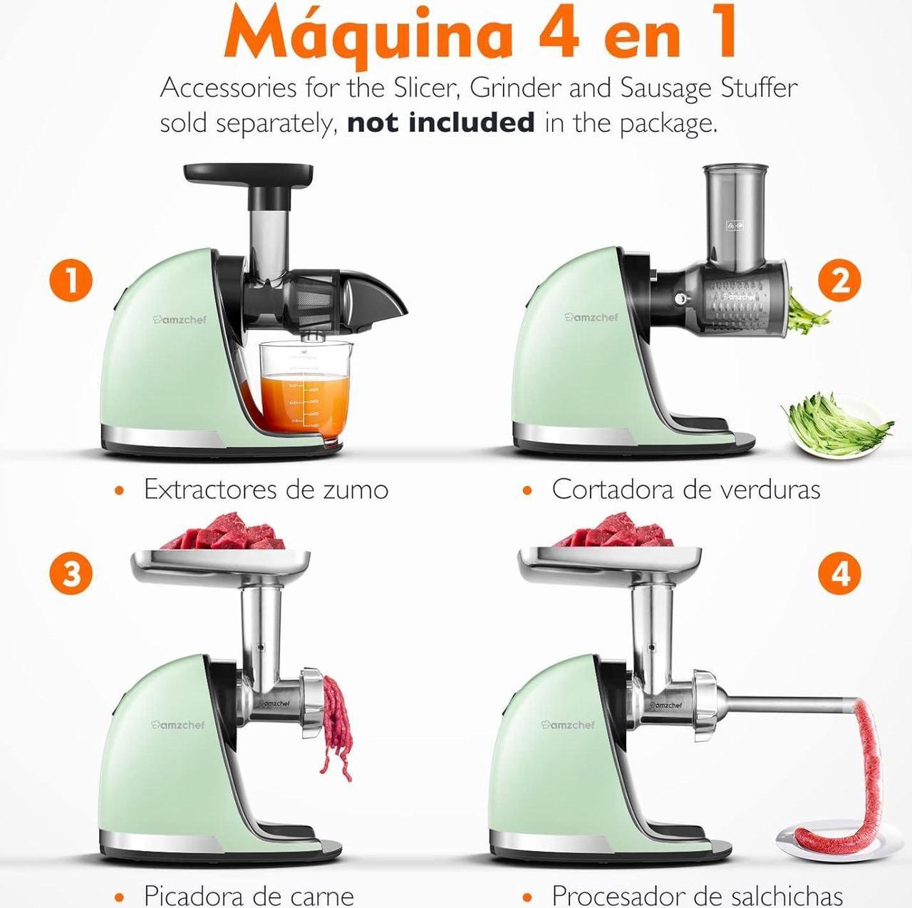Alt view image 6 of 7 - Slow Juicer, Masticating Juicer Machines with Reverse Function, Cold Press Juicer with Brush, Recipes for High Nutrient Fruits and Vegetables, Green(Updated)