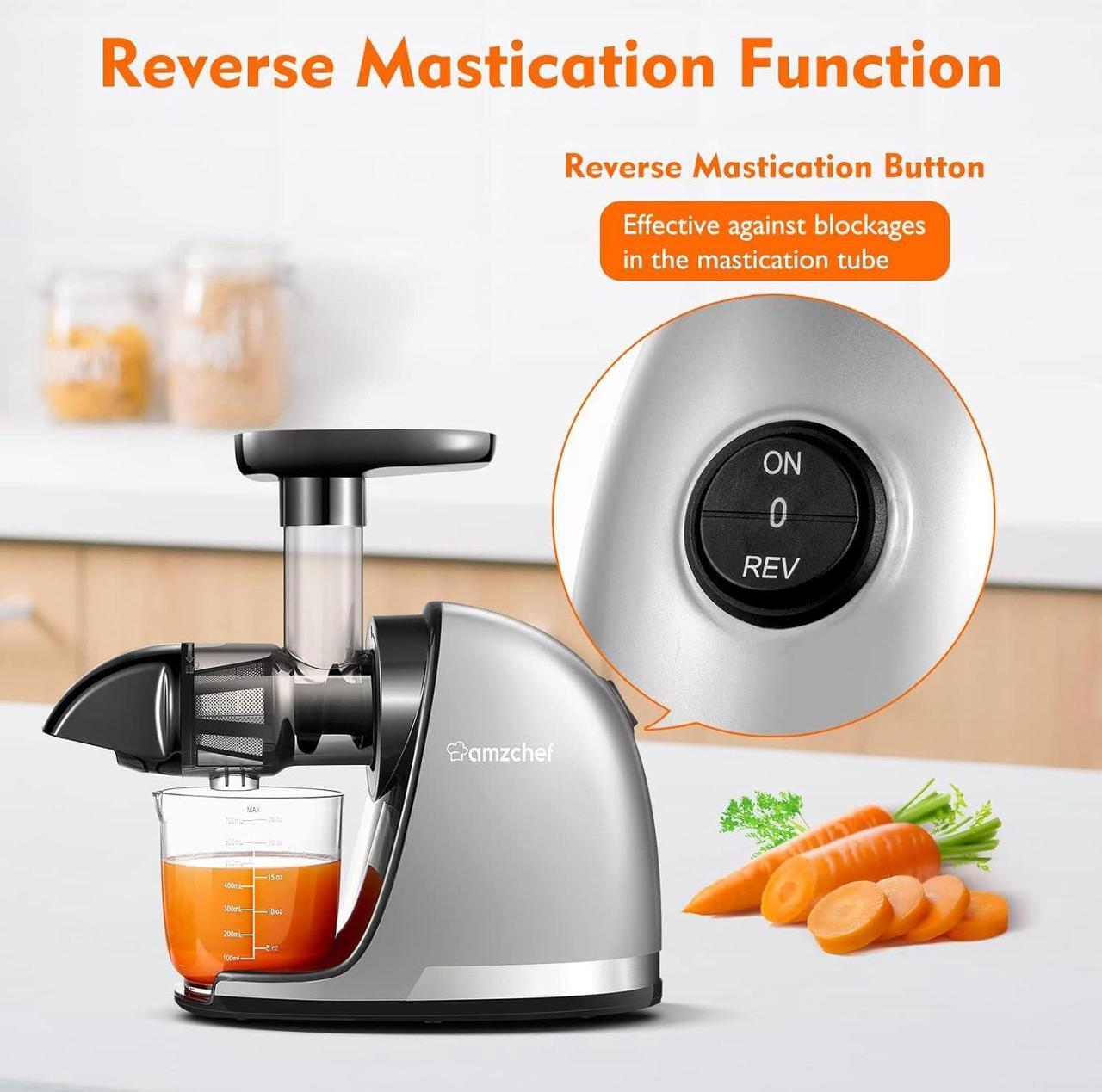 Alt view image 6 of 7 - Masticating Juicer Machines, Slow Cold Press Juicer with Reverse Function, High Juice Yield, Easy Clean with Brush,Recipes for High Nutrient Fruits and Vegetables, Gray(Updated)
