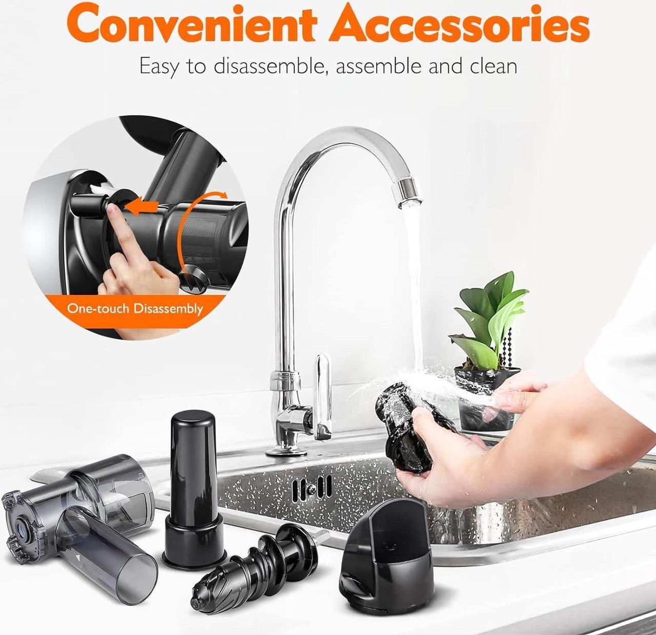 Alt view image 3 of 7 - Masticating Juicer Machines, Slow Cold Press Juicer with Reverse Function, High Juice Yield, Easy Clean with Brush,Recipes for High Nutrient Fruits and Vegetables, Gray(Updated)