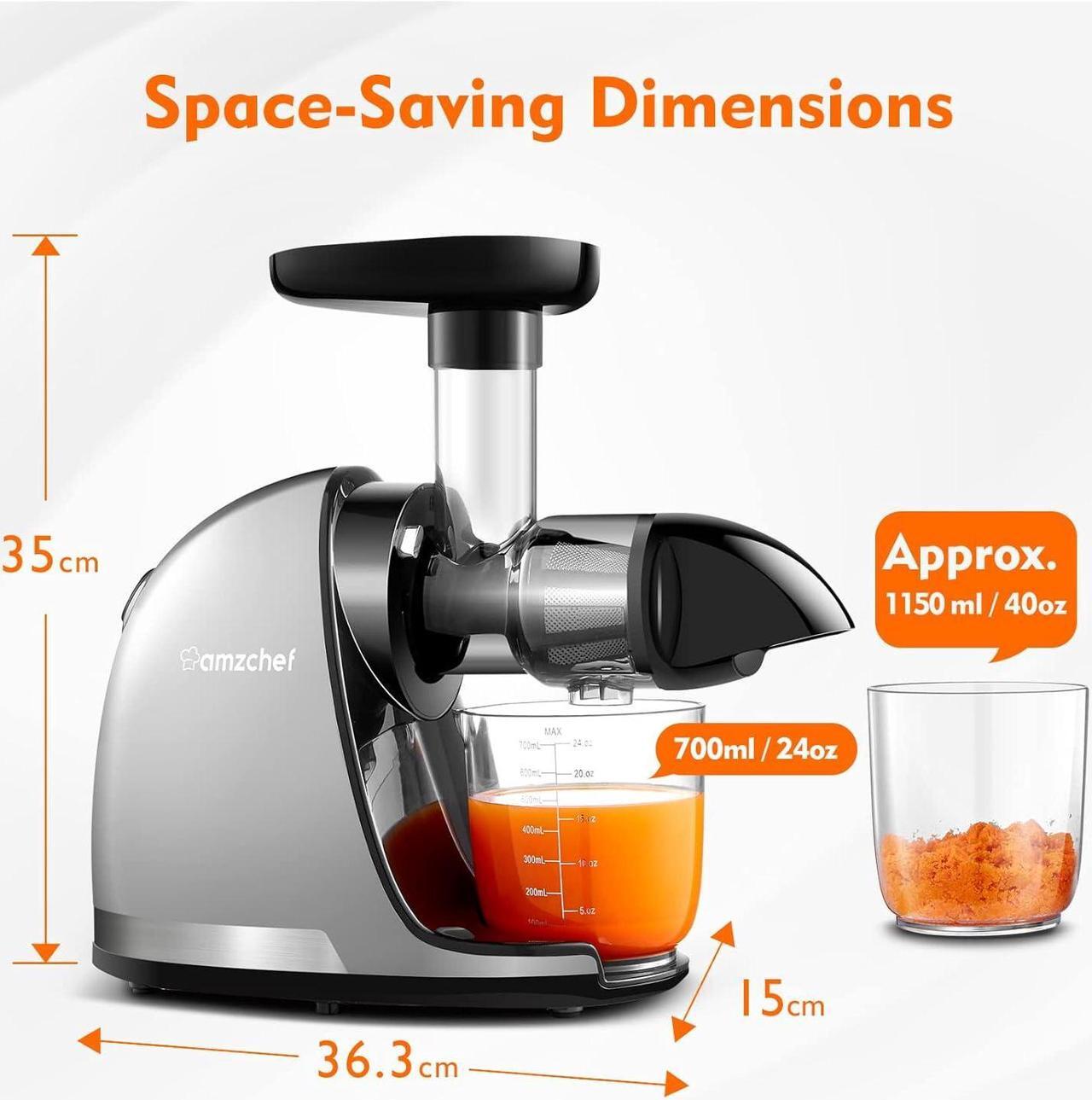 Alt view image 7 of 7 - Masticating Juicer Machines, Slow Cold Press Juicer with Reverse Function, High Juice Yield, Easy Clean with Brush,Recipes for High Nutrient Fruits and Vegetables, Gray(Updated)