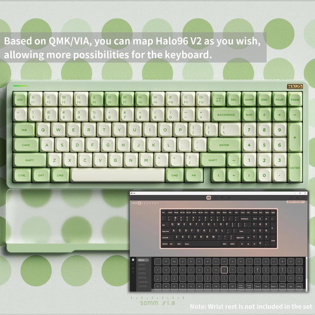 Alt view image 4 of 6 - NUPHY Halo96 V2 Wireless Keyboard,Gasket Structure,96% Hot Swappable Gaming Keyboard, 99 Kyes RGB Backlit Mechanical Keyboard, Support QMK/VIA,Bluetooth/USB-C/2.4GHz - Green,Raspberry Switches(46gf)