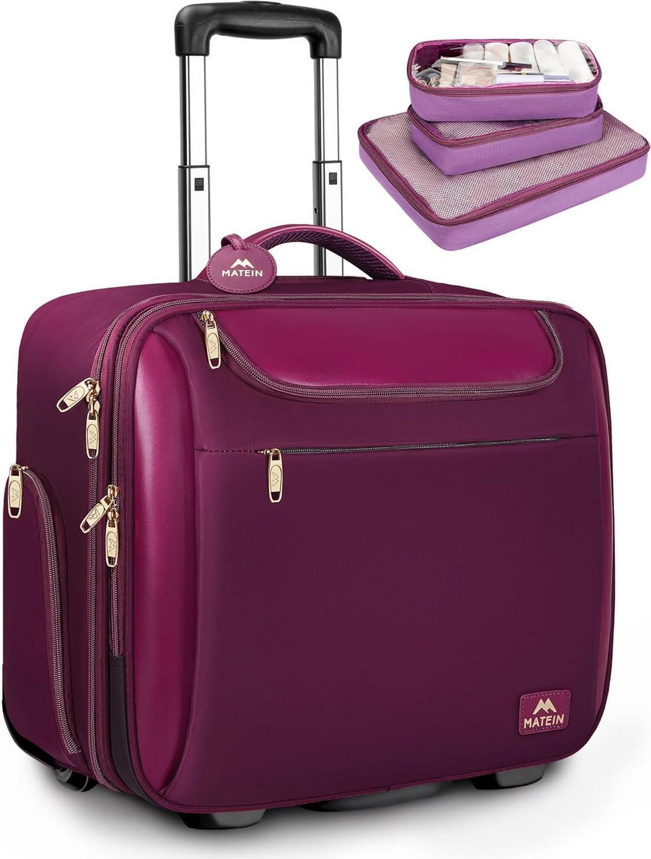 Main image of Rolling Briefcase for Women, Large 17 Inch Laptop Travel Bag with Wheels & 3 Packing Cubes, Carry On Business Luggage Office Roller Computer Case Suitcase for Teacher College Work, Purple