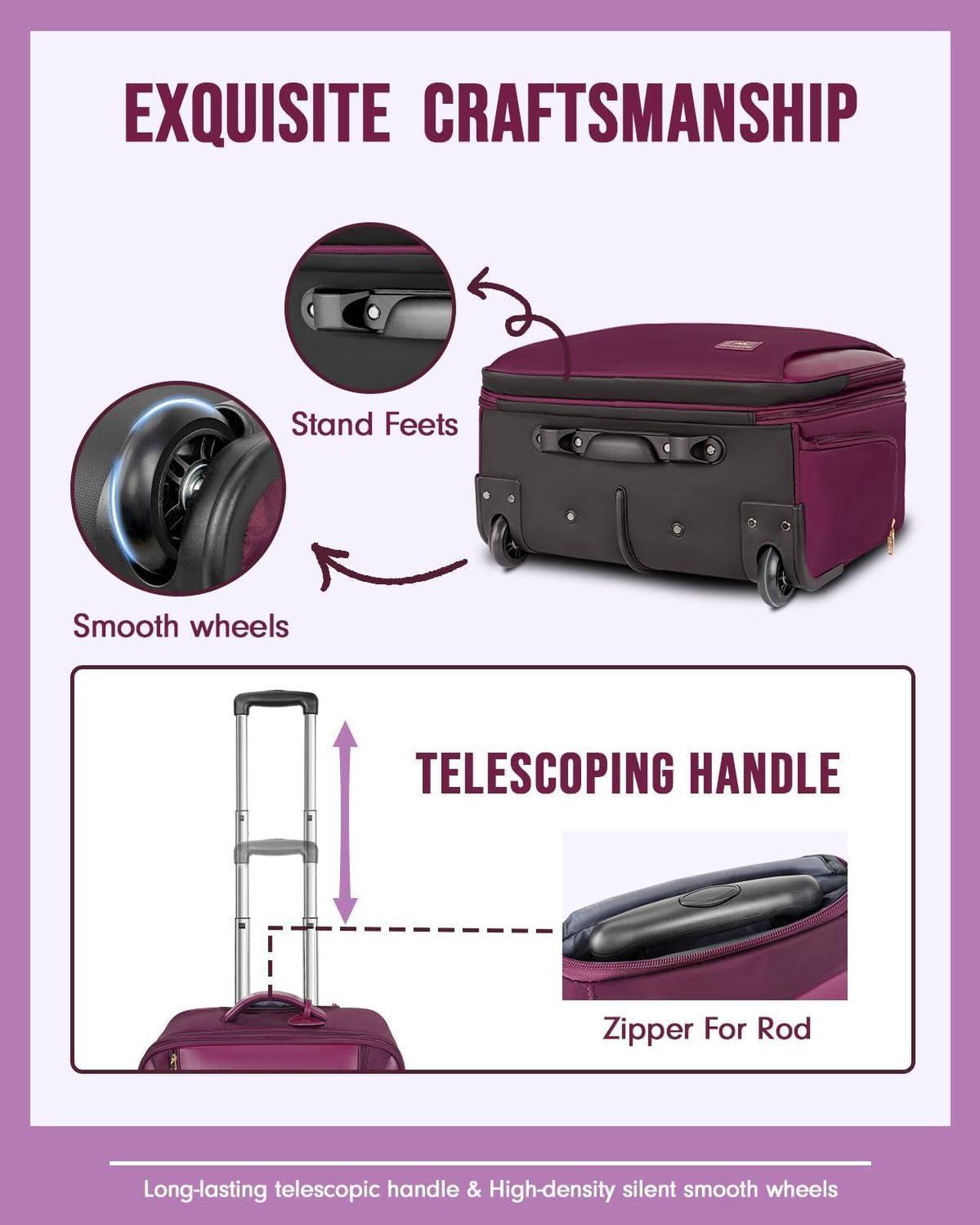 Alt view image 3 of 6 - Rolling Briefcase for Women, Large 17 Inch Laptop Travel Bag with Wheels & 3 Packing Cubes, Carry On Business Luggage Office Roller Computer Case Suitcase for Teacher College Work, Purple