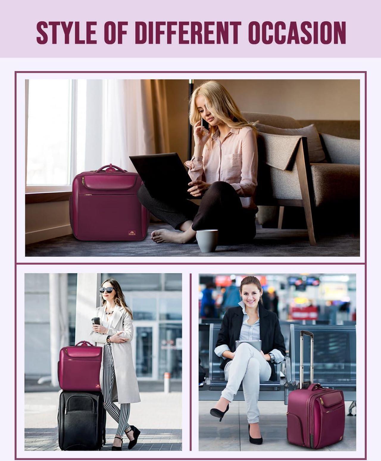 Alt view image 6 of 6 - Rolling Briefcase for Women, Large 17 Inch Laptop Travel Bag with Wheels & 3 Packing Cubes, Carry On Business Luggage Office Roller Computer Case Suitcase for Teacher College Work, Purple