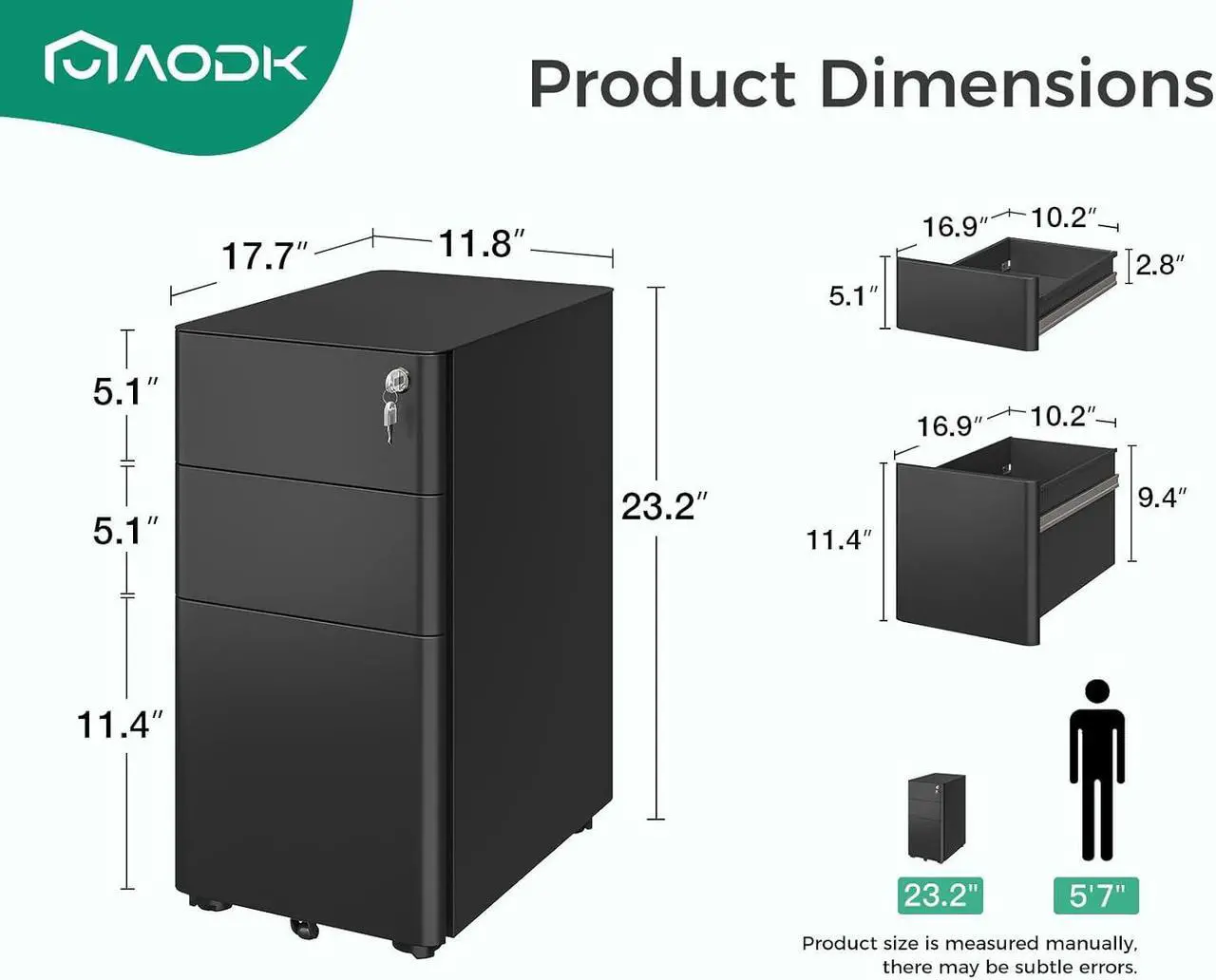 Alt view image 3 of 7 - File Cabinet for Home Office, Fully Assembled Filing Cabinet 3 Drawer Rolling File Cabinets with Lock, Small Mobile File Storage Cabinets for A4/Legal/Letter File, Black