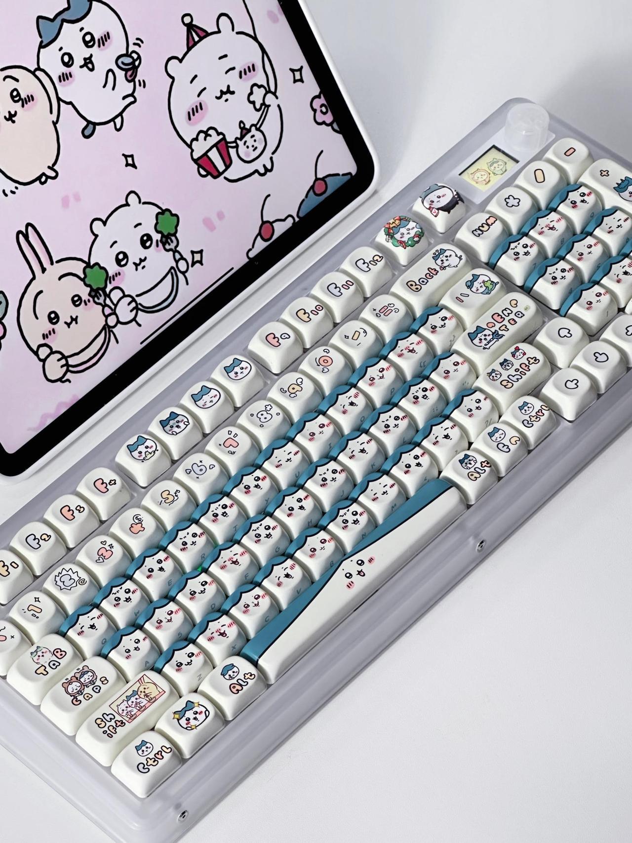 PBT Keycaps - MOA Keycaps, 131 Keys Chiikawa Usagi Keycaps, Dye-Sublimation Cute Keycaps MOA Profile Kawaii Custom Keycaps for Cherry Gateron MX Switches Mechanical Keyboard (Keycaps Only) - Blue