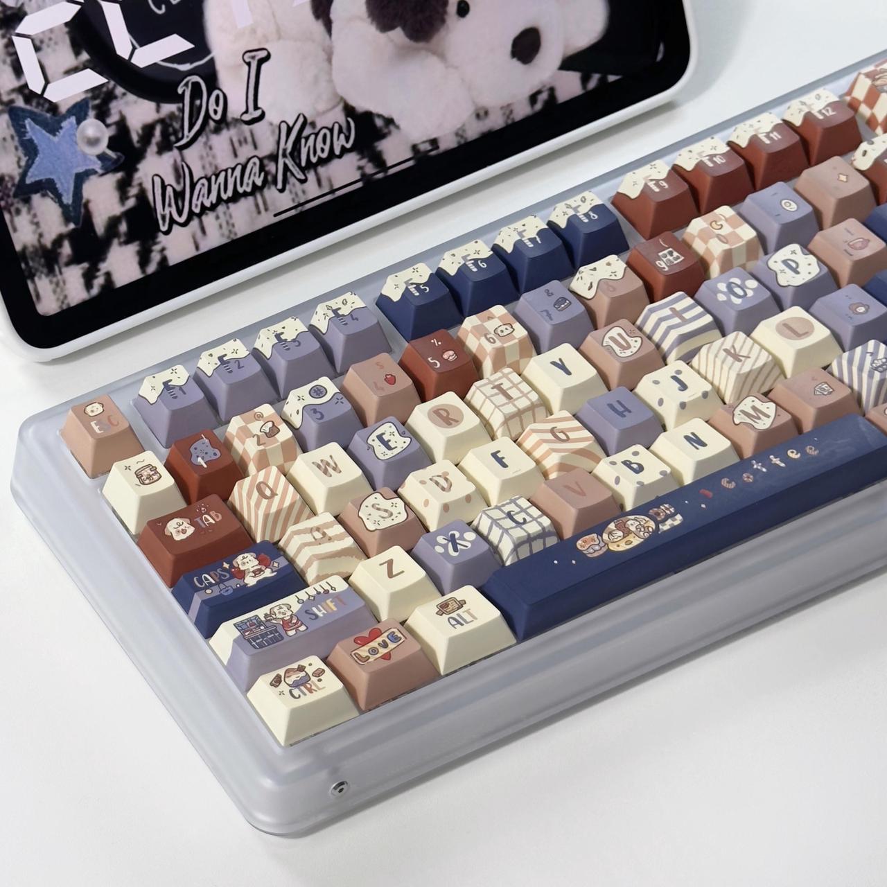 Coffee Dog - PBT Keycaps Set Cherry Profile Cute Round Keycaps 131 Keys Custom Dye-Sublimation Keyboard Keycaps for 60% 65% 70% 75% 100% Cherry Gateron MX Switches Mechanical Keyboards (Keycaps Only)