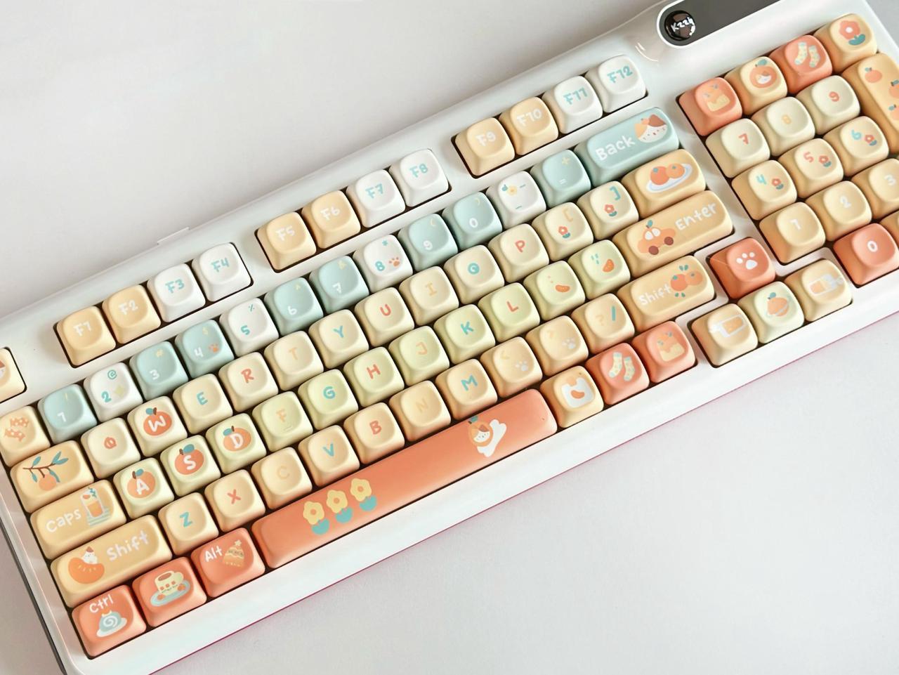 Orange Soda - PBT Keycaps Set XOA Profile Cute Round Keycaps 131 Keys Custom Dye-Sublimation Keyboard Keycaps for 60% 65% 70% 75% 100% Cherry Gateron MX Switches Mechanical Keyboards (Keycaps Only)