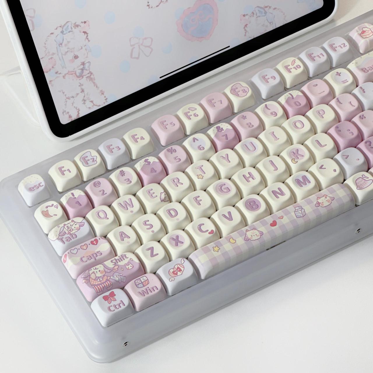 Purple Love - PBT Keycaps Set XOA Profile Cute Round Keycaps 131 Keys Custom Dye-Sublimation Keyboard Keycaps for 60% 65% 70% 75% 100% Cherry Gateron MX Switches Mechanical Keyboards (Keycaps Only)