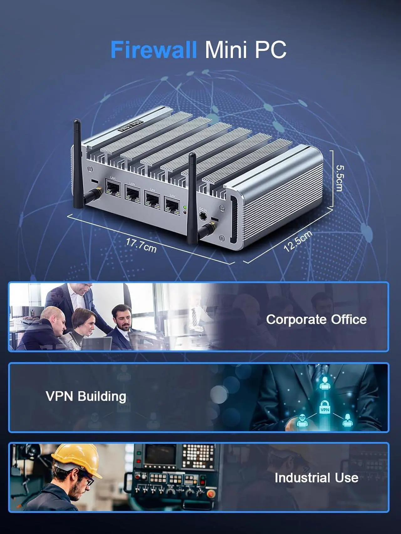 Alt view image 7 of 7 - Mini PC, Mini Firewall PC Celeron J4125 DDR4 8GB RAM 256GB SSD, Quad Core AES-NI OPNsense Industrial PC, VGA, HD, WiFi, BT4.0, 4 × 2.5Gbe I225 LAN for Network Firewall Gateway, RTC