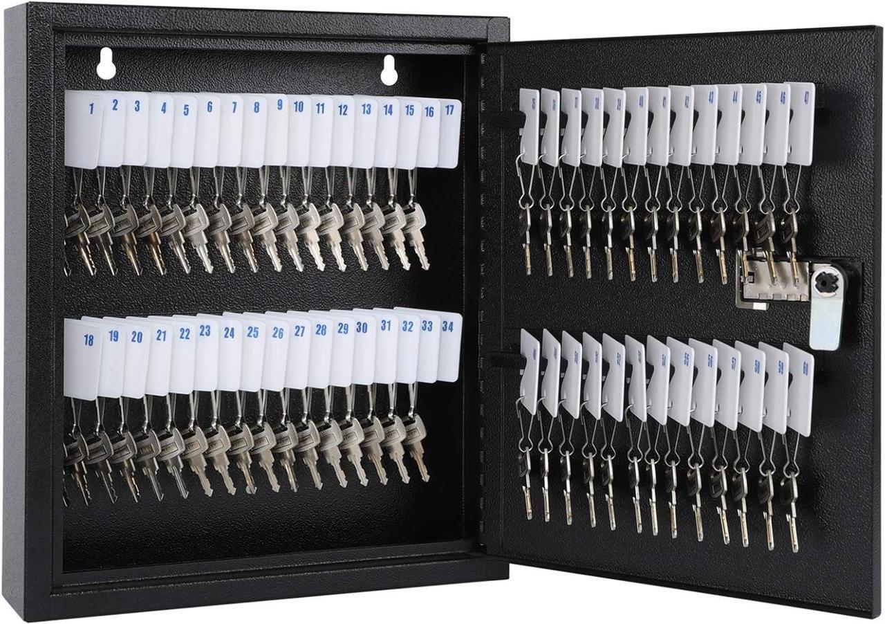 Main image of Locking Key Cabinet, 60 Key Storage Lock Box with Code, Key Box Wall Mount with Combination Lock, Key Hooks & Tags Key Labels,(Black,60 Key)