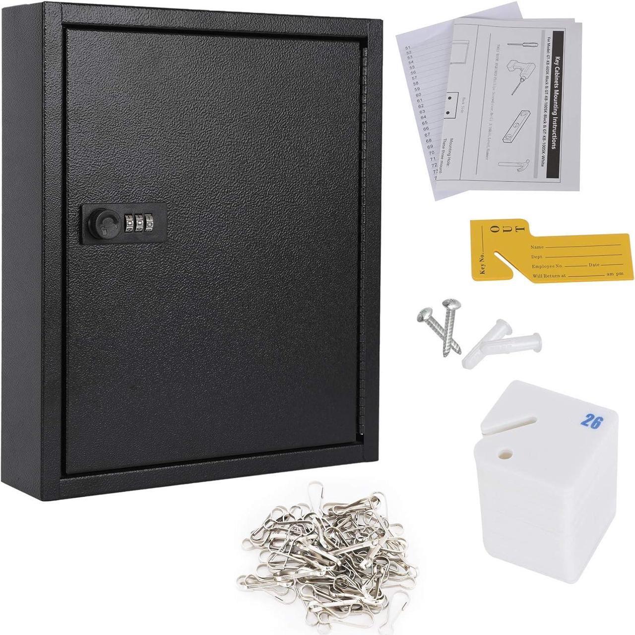 Alt view image 4 of 7 - Locking Key Cabinet, 60 Key Storage Lock Box with Code, Key Box Wall Mount with Combination Lock, Key Hooks & Tags Key Labels,(Black,60 Key)