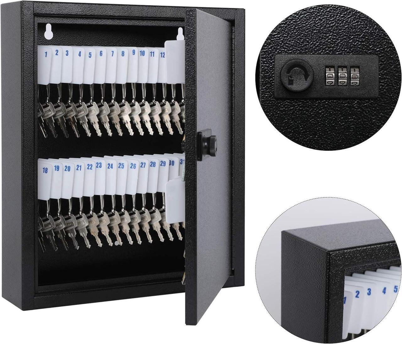 Alt view image 2 of 7 - Locking Key Cabinet, 60 Key Storage Lock Box with Code, Key Box Wall Mount with Combination Lock, Key Hooks & Tags Key Labels,(Black,60 Key)
