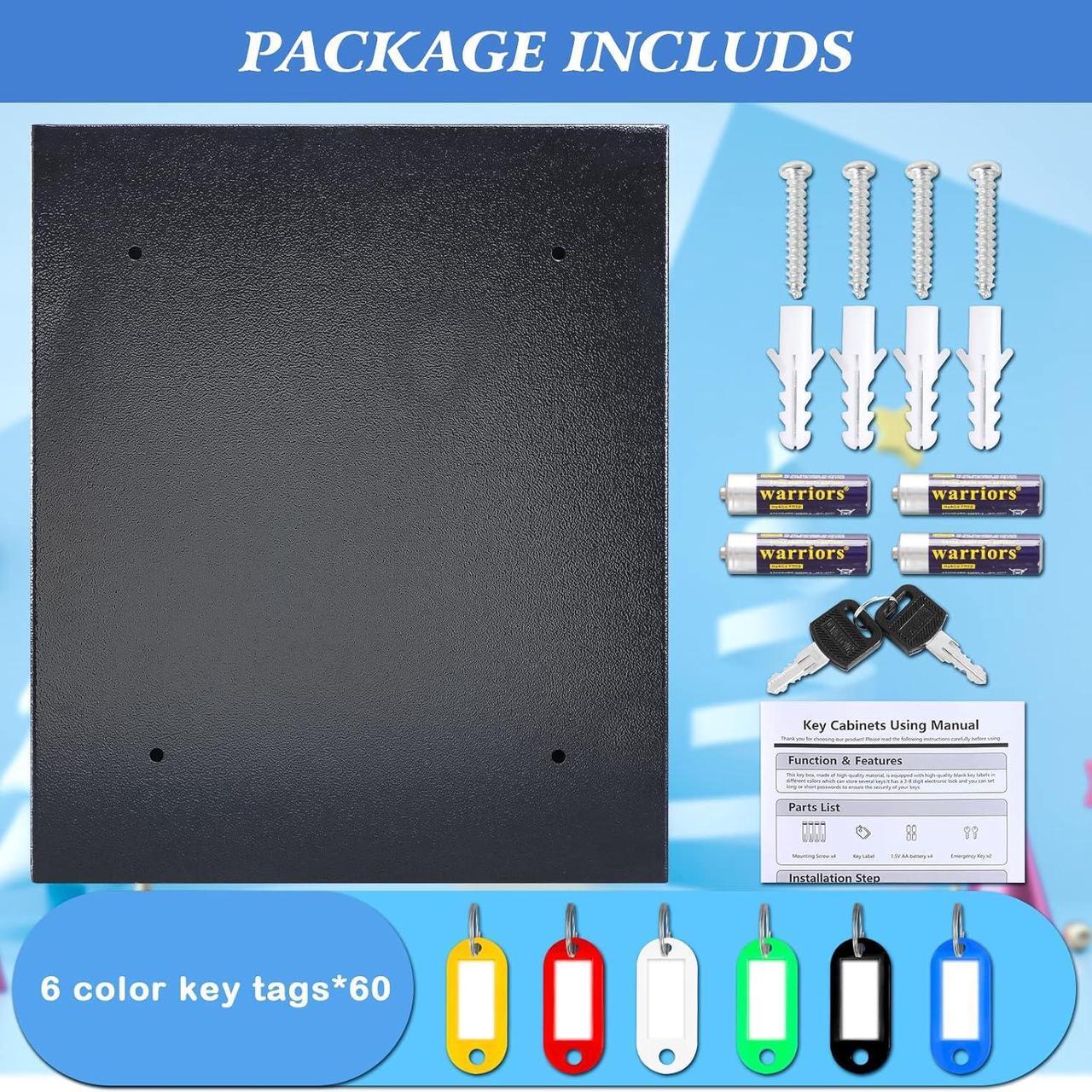 Alt view image 6 of 7 - Electronic 60-Key Cabinet Wall-Mounted Digital Key Safe, Key Lock Box, Large Security Key Box for Keys Holder, Heavy-Duty Combination Lock Storage Box, 14.3'' X 12'' X3.94'' (Black, 60 Keys)