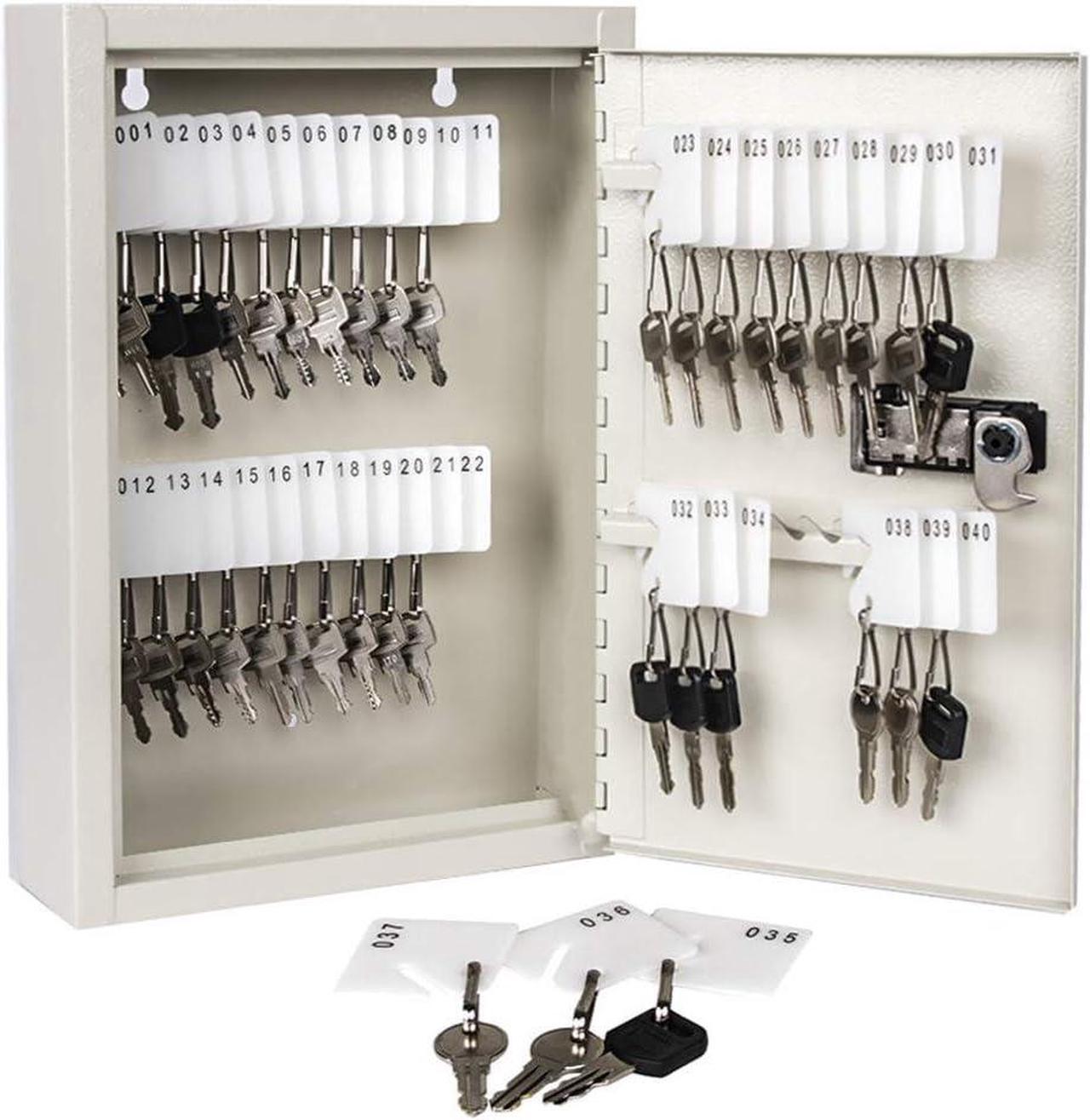Main image of Key Storage Lock Box with Code,Locking Key Cabinet,40 Key Management Wall Mount with Combination Lock,Key Hooks & Tags Key Labels, 2.5" D x 8.1" W x 12.1" H (White,40 Key)