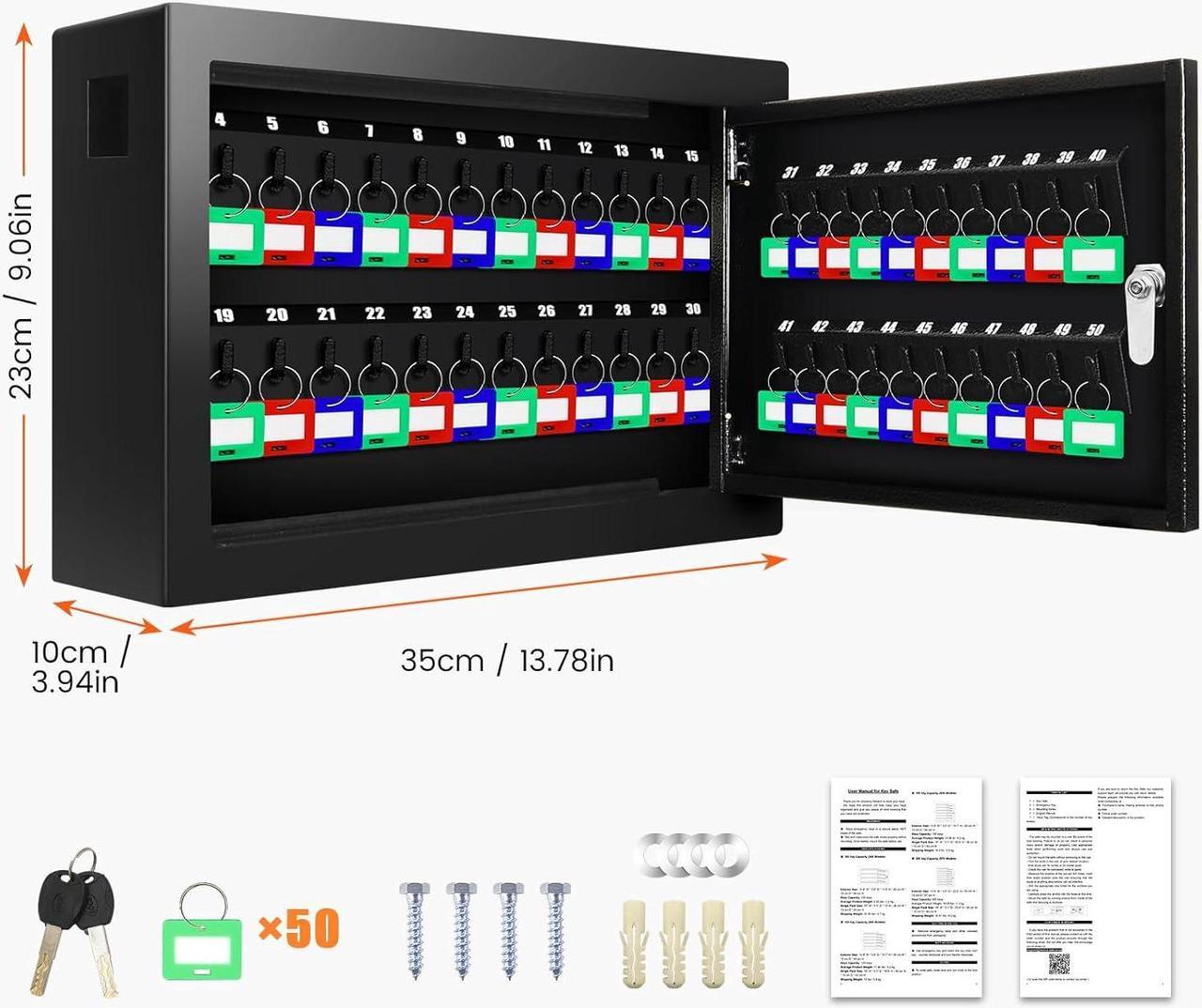 Main image of 50 Keys Key Cabinet, Anti-Theft Key Lock Box with Key Tags, Adjustable Key Organizer Wall Safe for Car Office House Garage Rental Business