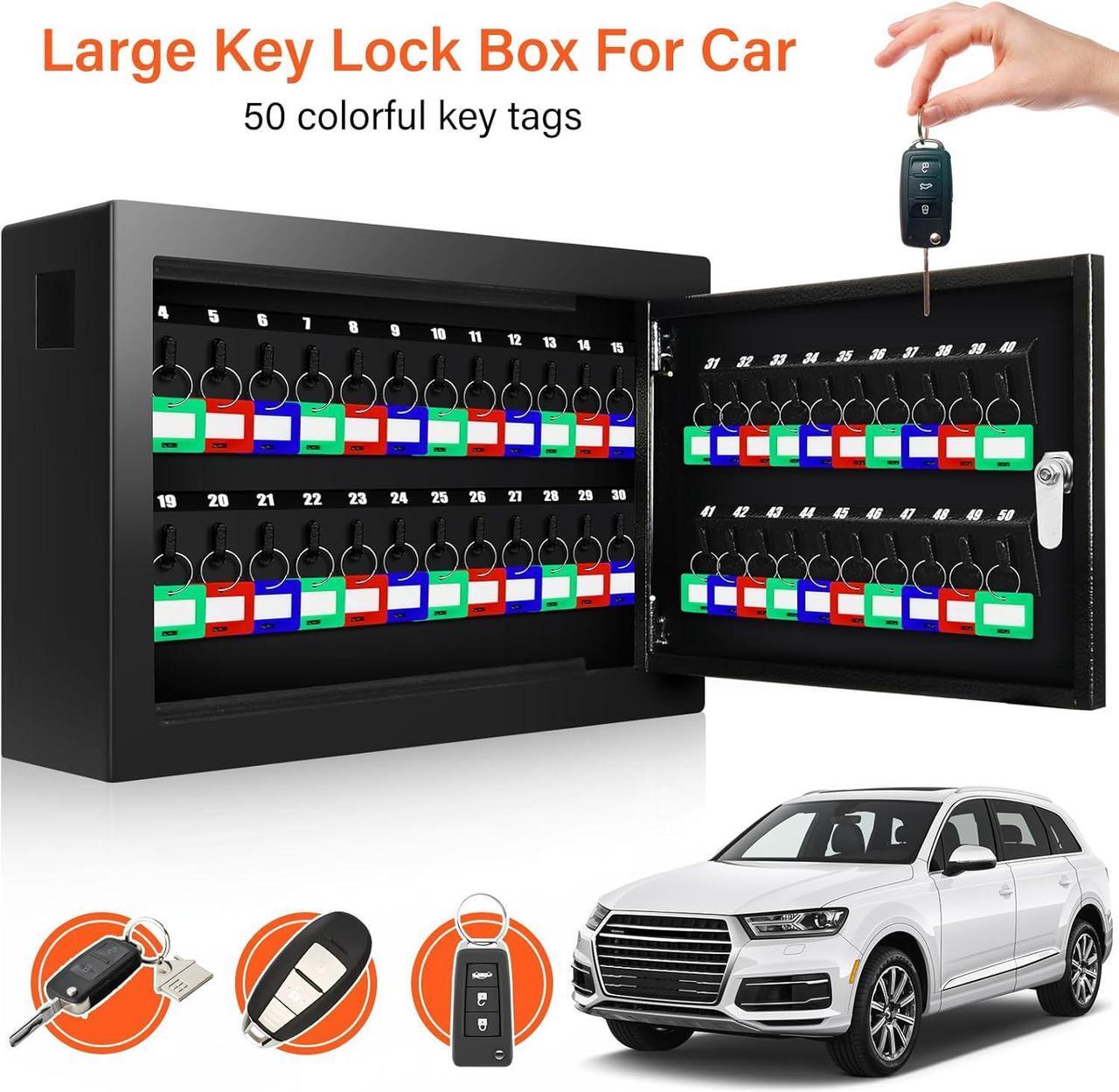 Alt view image 5 of 7 - 50 Keys Key Cabinet, Anti-Theft Key Lock Box with Key Tags, Adjustable Key Organizer Wall Safe for Car Office House Garage Rental Business