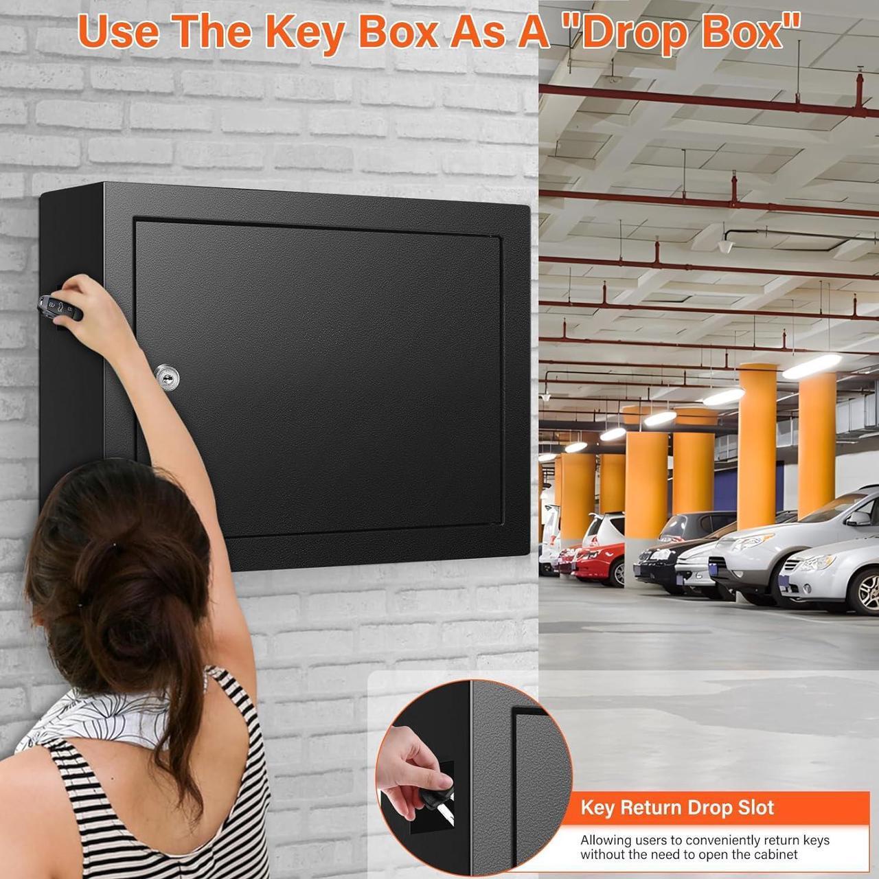 Alt view image 3 of 7 - 50 Keys Key Cabinet, Anti-Theft Key Lock Box with Key Tags, Adjustable Key Organizer Wall Safe for Car Office House Garage Rental Business