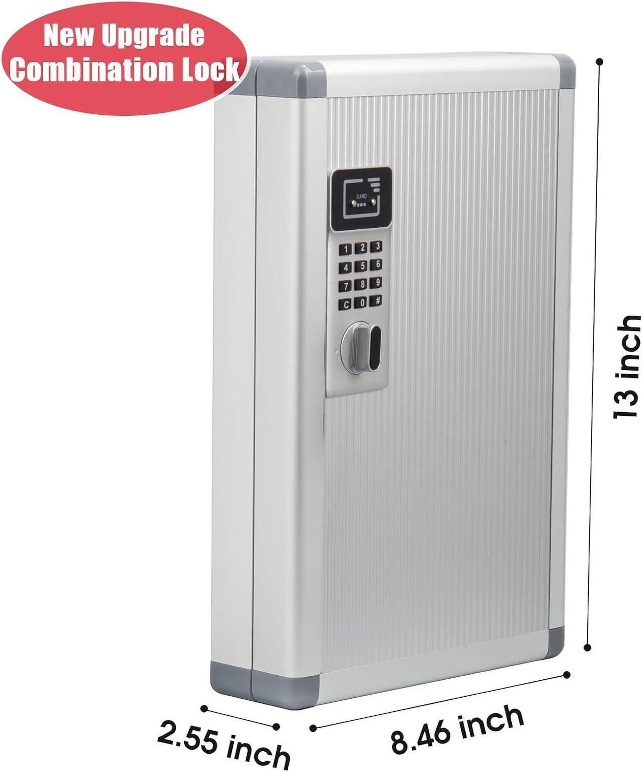 Alt view image 2 of 7 - Key Organizer Lock Box with Combination Lock, Key Box Wall Mount with Code Lock and Key Tag for House Keys Outdoor Key Cabinet (Silver, 24 Slots) 8.46 * 2.55 * 13 Inch