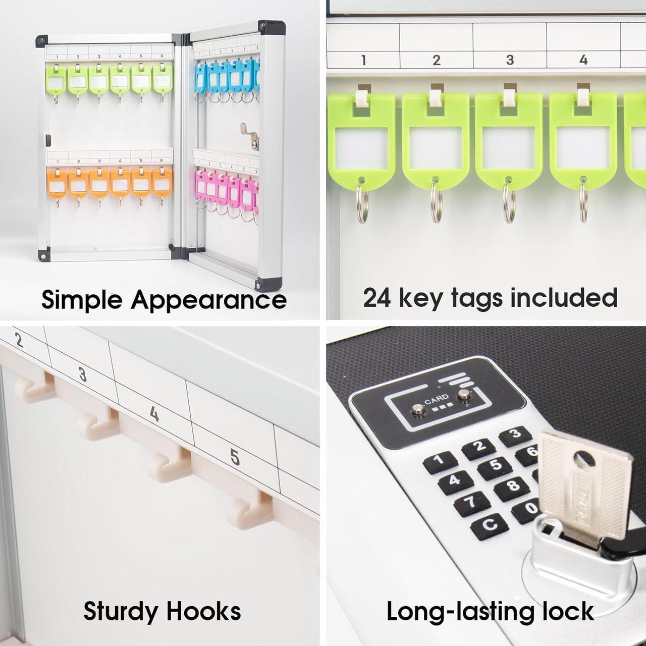 Alt view image 4 of 7 - Key Organizer Lock Box with Combination Lock, Key Box Wall Mount with Code Lock and Key Tag for House Keys Outdoor Key Cabinet (Silver, 24 Slots) 8.46 * 2.55 * 13 Inch