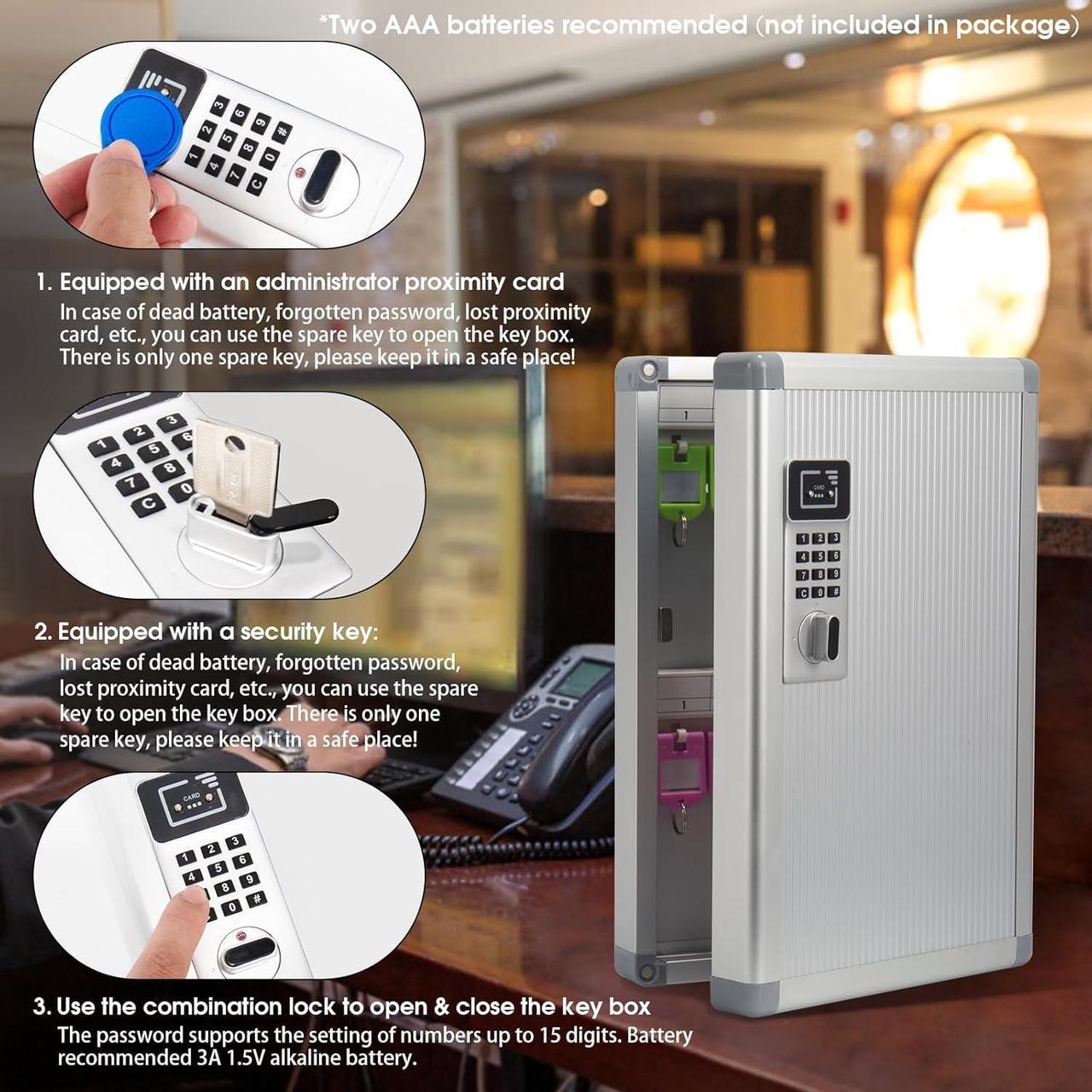Alt view image 3 of 7 - Key Organizer Lock Box with Combination Lock, Key Box Wall Mount with Code Lock and Key Tag for House Keys Outdoor Key Cabinet (Silver, 24 Slots) 8.46 * 2.55 * 13 Inch