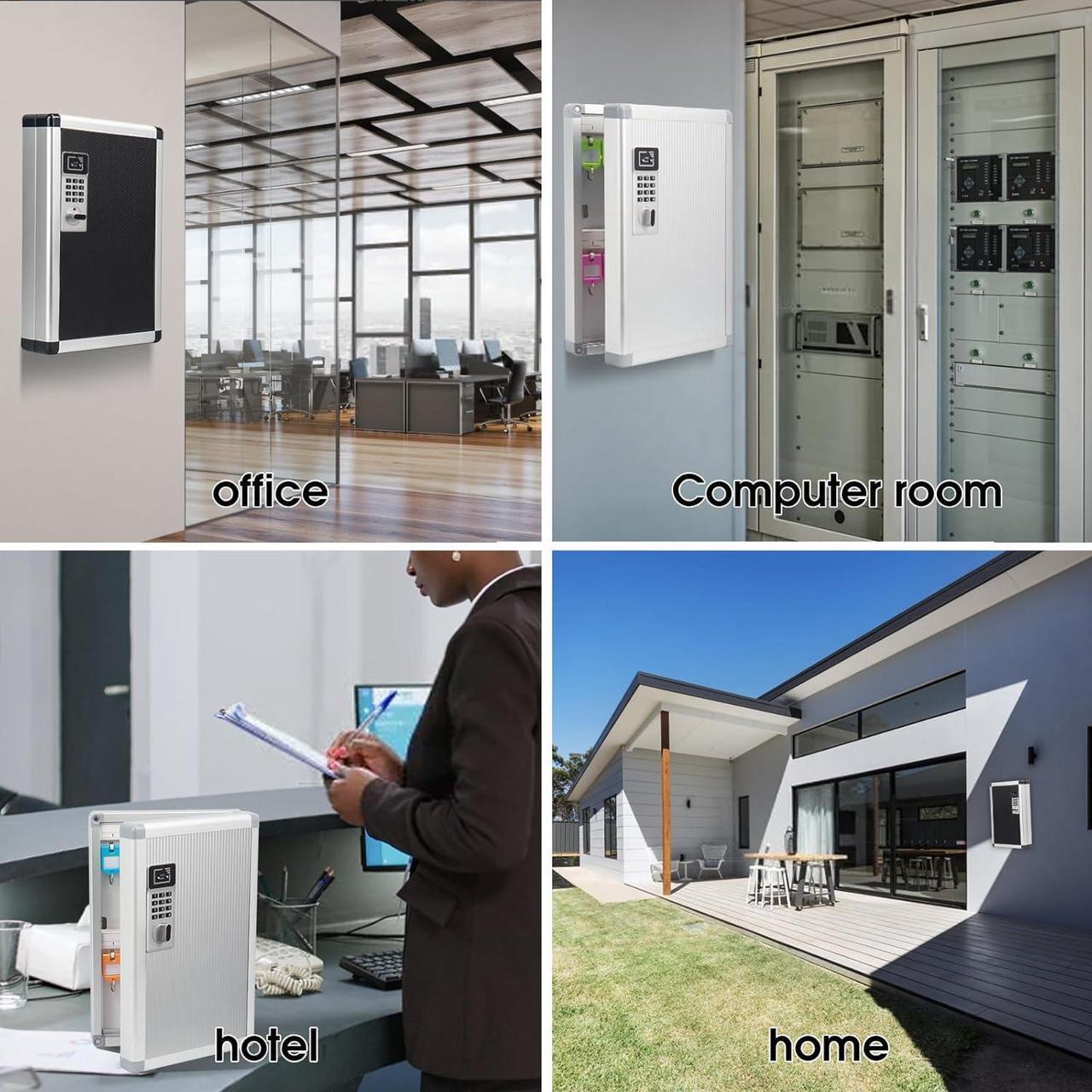 Alt view image 7 of 7 - Key Organizer Lock Box with Combination Lock, Key Box Wall Mount with Code Lock and Key Tag for House Keys Outdoor Key Cabinet (Silver, 24 Slots) 8.46 * 2.55 * 13 Inch