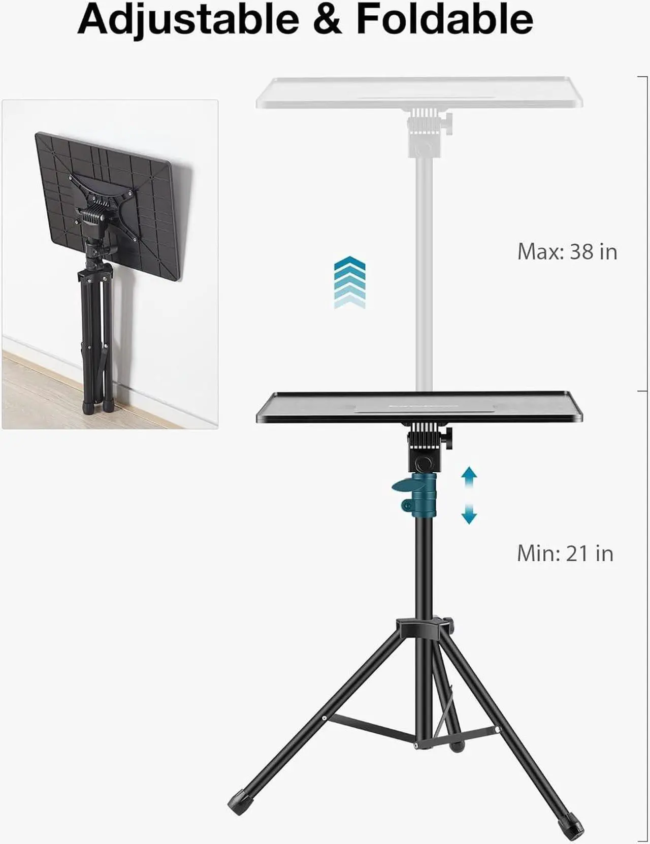 Alt view image 3 of 7 - Projector Stand Tripod, 21" to 38" Height Adjustable Portable Laptop Tripod Stand Music Stand Projector Tripod for Outdoor Office Home Stage Studio Podium Computer DJ Racks