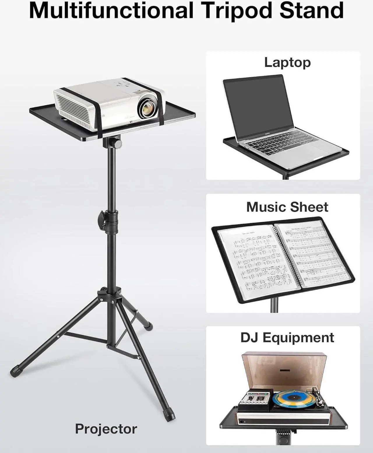 Alt view image 7 of 7 - Projector Stand Tripod, 21" to 38" Height Adjustable Portable Laptop Tripod Stand Music Stand Projector Tripod for Outdoor Office Home Stage Studio Podium Computer DJ Racks