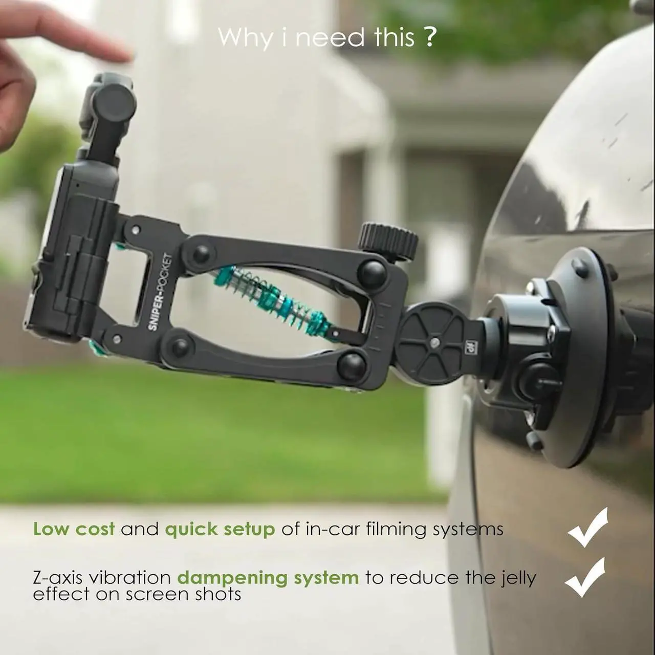 Alt view image 2 of 7 - For Osmo Pocket 3 Car Mount, Blade Arm Suction Cup Shock Absorbing Car Shooting System with Safety Harness Compatible with DJI Osmo Pocket/Gopro Action Camera