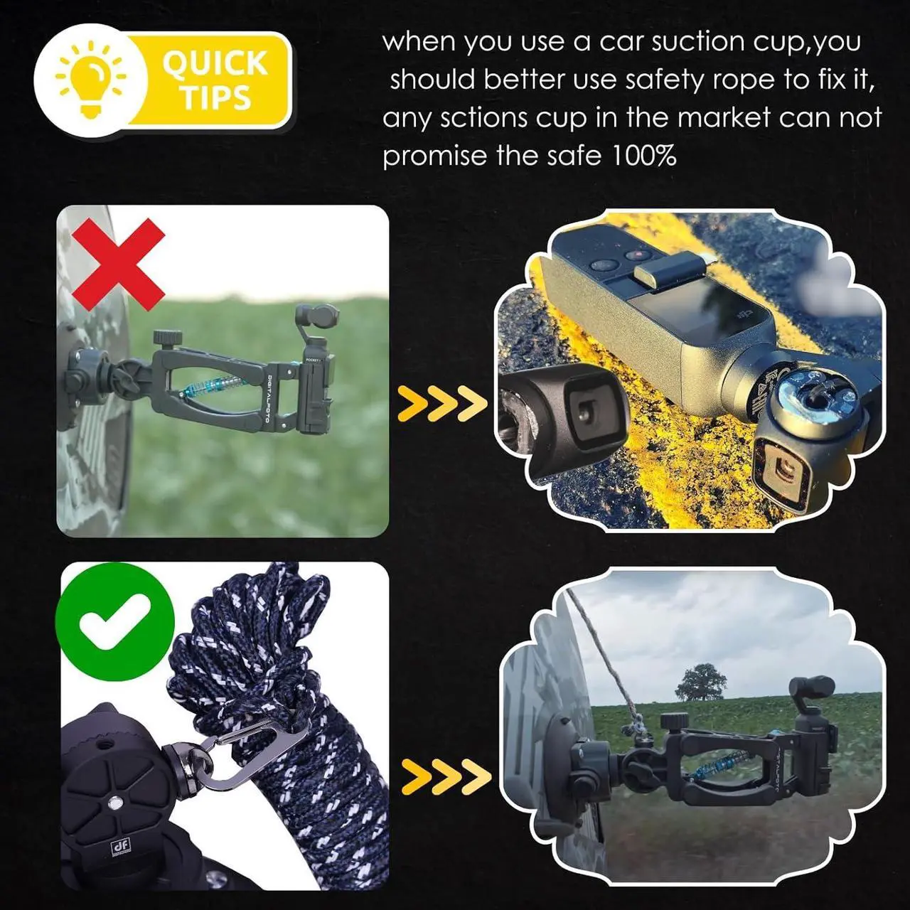 Alt view image 6 of 7 - For Osmo Pocket 3 Car Mount, Blade Arm Suction Cup Shock Absorbing Car Shooting System with Safety Harness Compatible with DJI Osmo Pocket/Gopro Action Camera