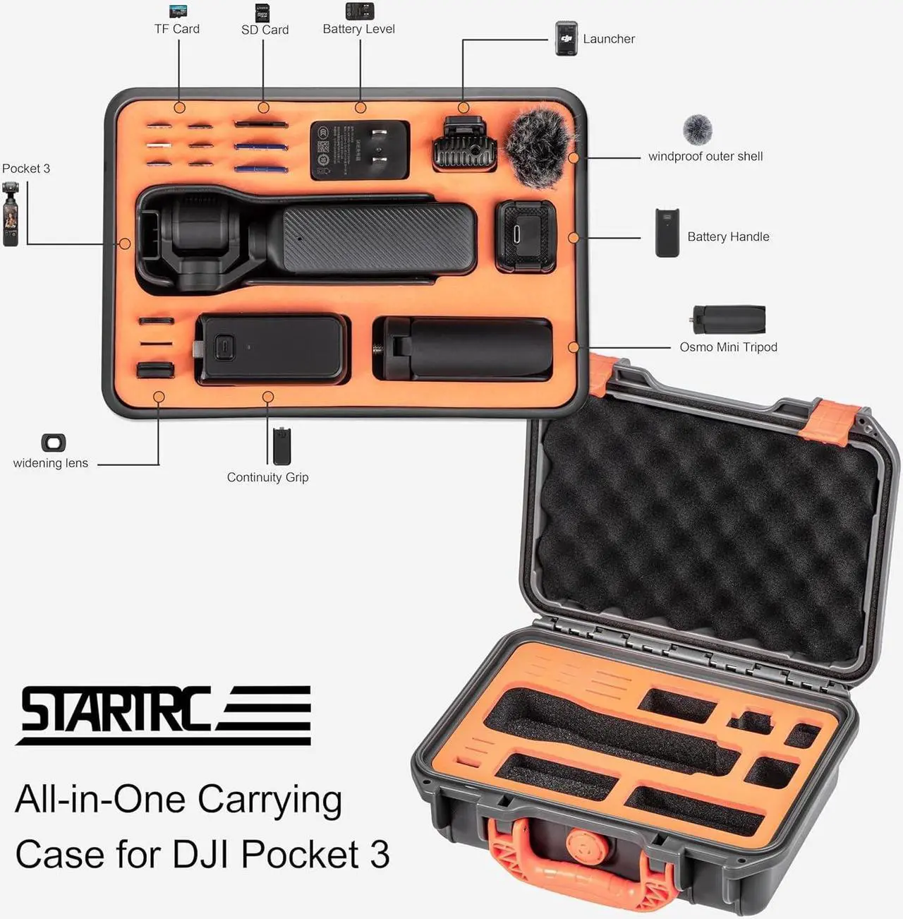 Alt view image 2 of 7 - OSMO Pocket 3 Hard Case, Multifunctional Portable Waterproof Hard Case for DJI Pocket 3 Creator Combo Camera Accessories