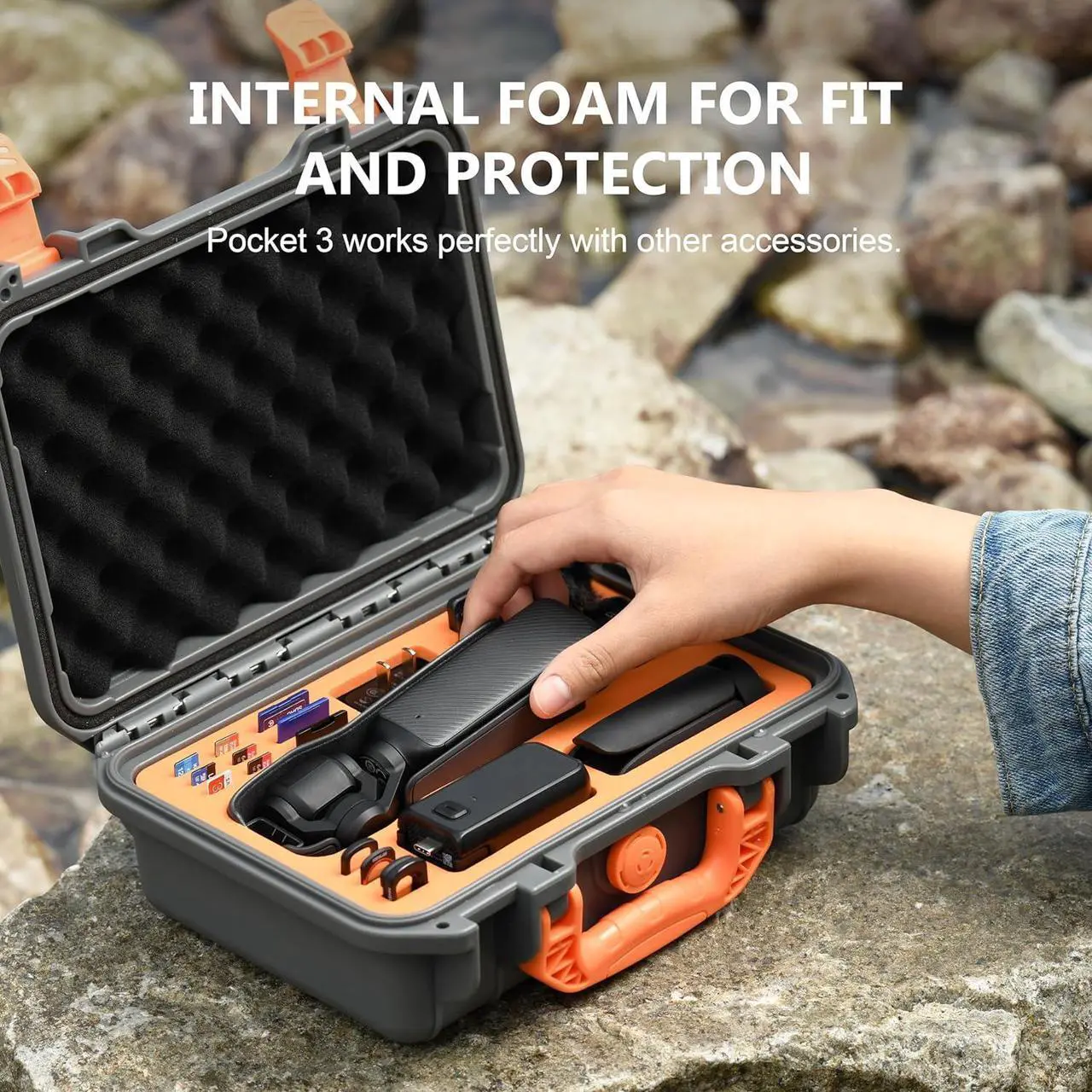 Alt view image 3 of 7 - OSMO Pocket 3 Hard Case, Multifunctional Portable Waterproof Hard Case for DJI Pocket 3 Creator Combo Camera Accessories