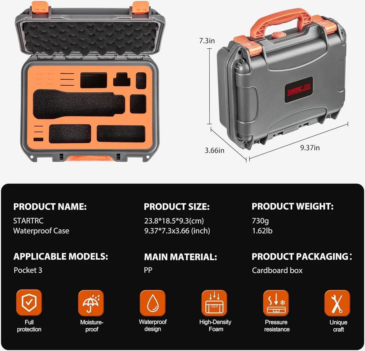 Alt view image 7 of 7 - OSMO Pocket 3 Hard Case, Multifunctional Portable Waterproof Hard Case for DJI Pocket 3 Creator Combo Camera Accessories