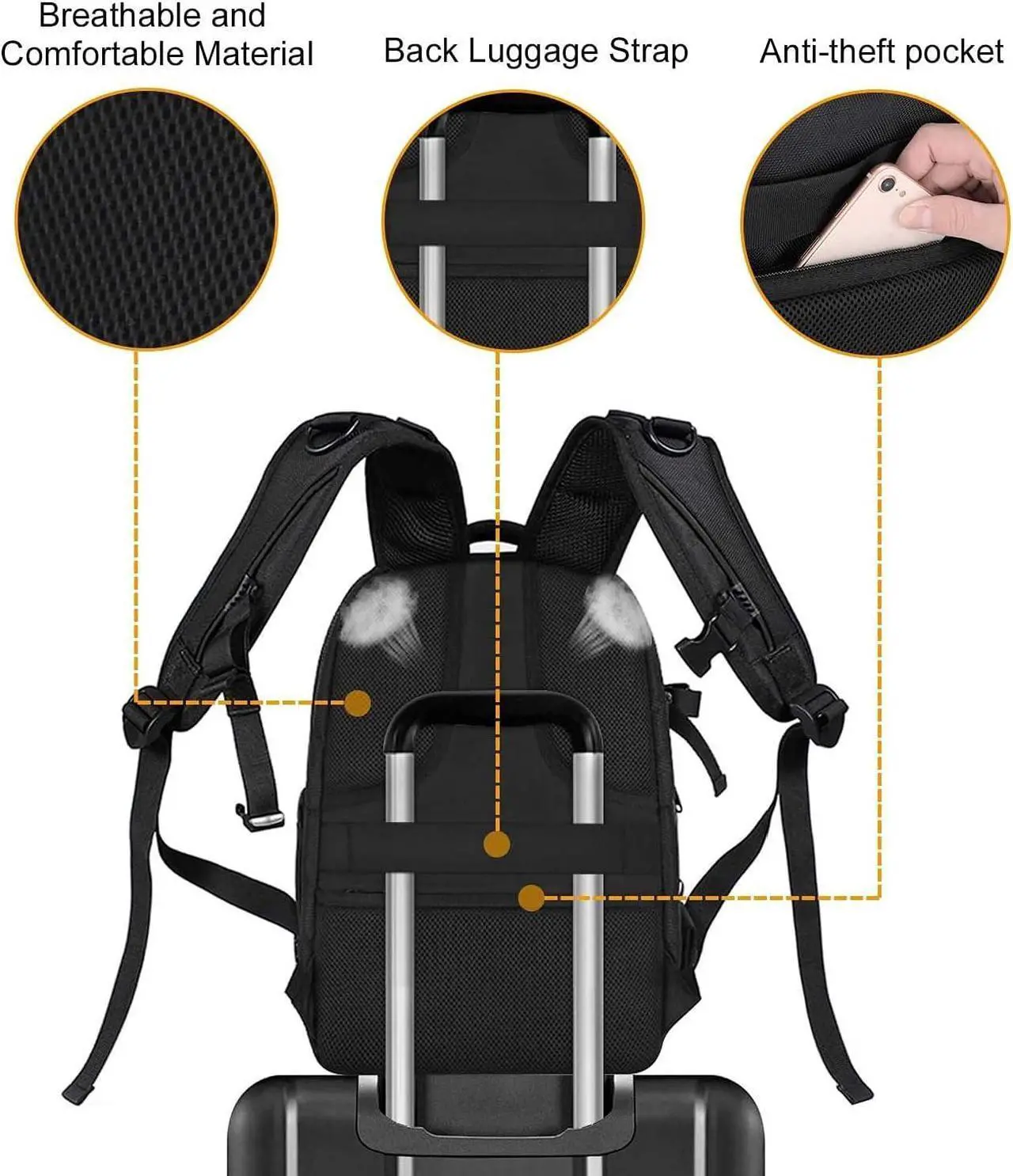 Alt view image 5 of 7 - Camera Backpack, DSLR/SLR/Mirrorless Photography Camera Bag 15-16 inch Waterproof Hardshell Case with Tripod Holder&Laptop Compartment Compatible with Canon/Nikon/Sony, Black