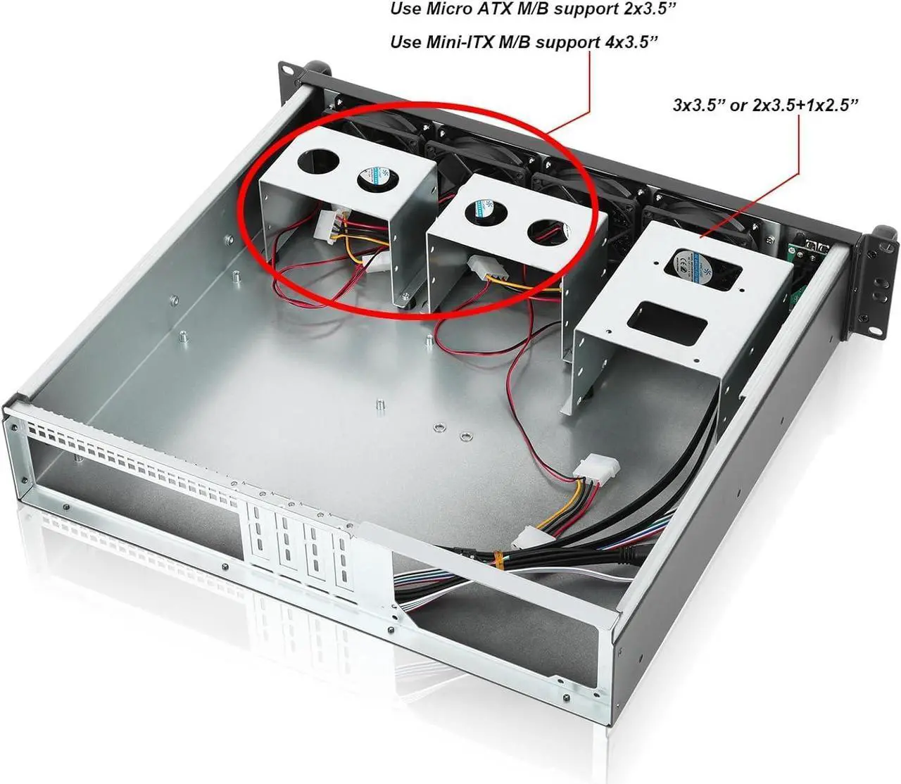 Alt view image 5 of 5 - MicroATX/Mini-ITX 2U Rackmount Server Chassis max 7x3.5 Bay / USB3.0 with 2.0 Adapter Support ATX PSU Either top or Side Cooling Depth 15.7"