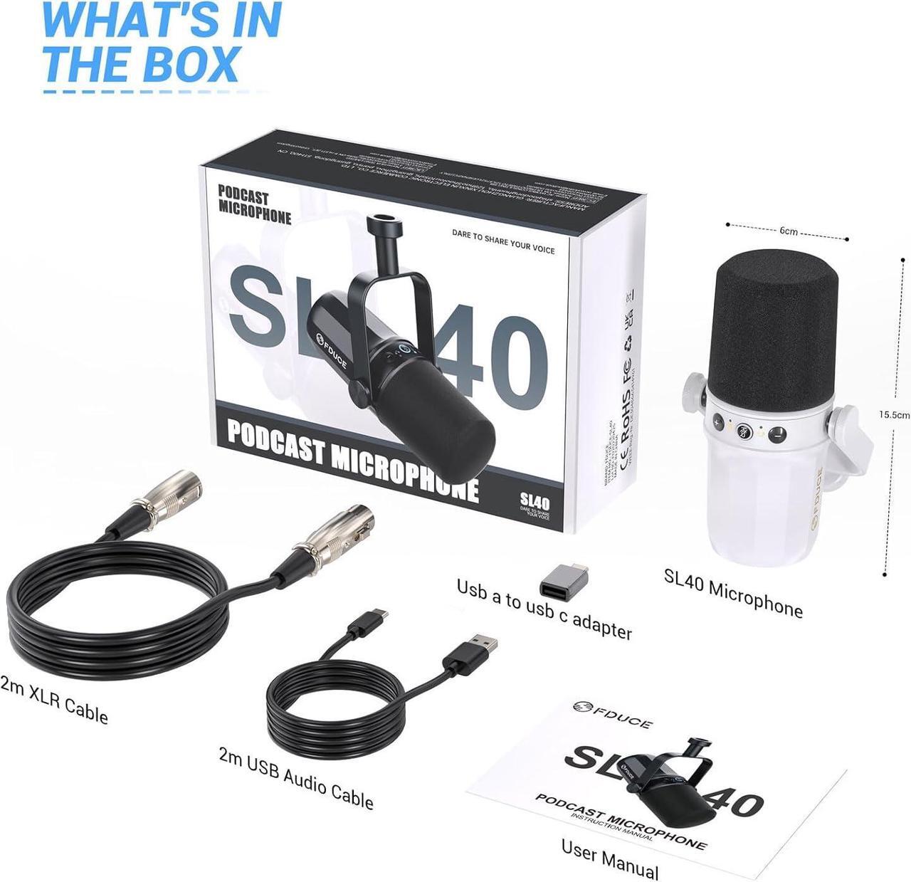 Alt view image 6 of 6 - SL40 Dynamic Microphone for Podcasting, Gaming, Live Streaming & Recording, Built-in Headphone Output, LED Mute Button, All Metal USB/XLR, Voice-Isolating Technology(White)
